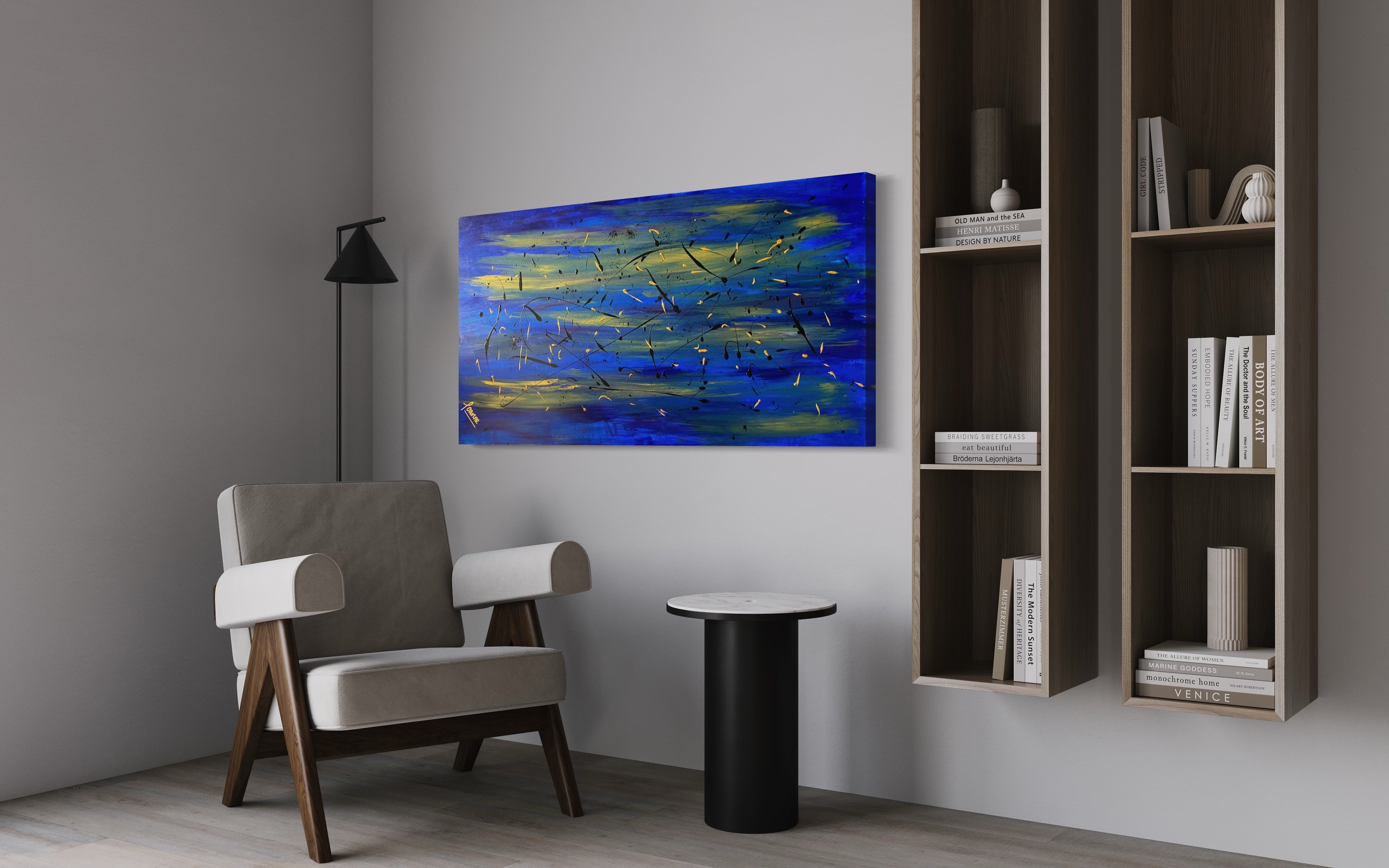 Oceanic 61cm X 122cm Blue Textured Abstract Painting