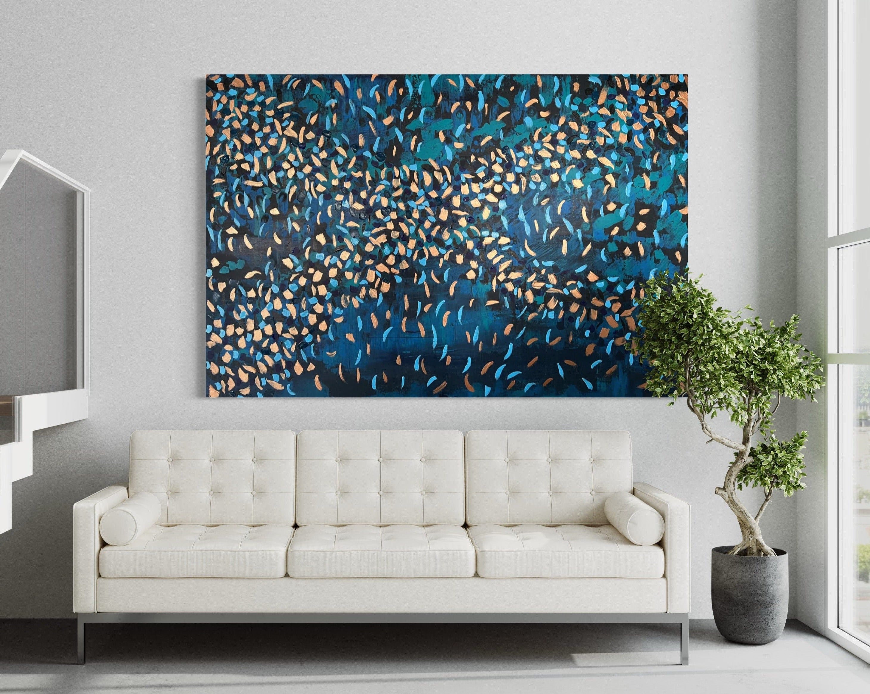 Blooming Blue 121.8 cm x 182.8 cm Blue Textured Original Abstract Painting by Joanne Daniel