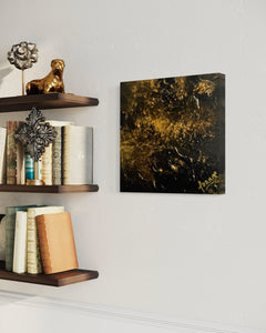 Gold Rush 30 cm x 30 cm Gold Black Textured Abstract Painting