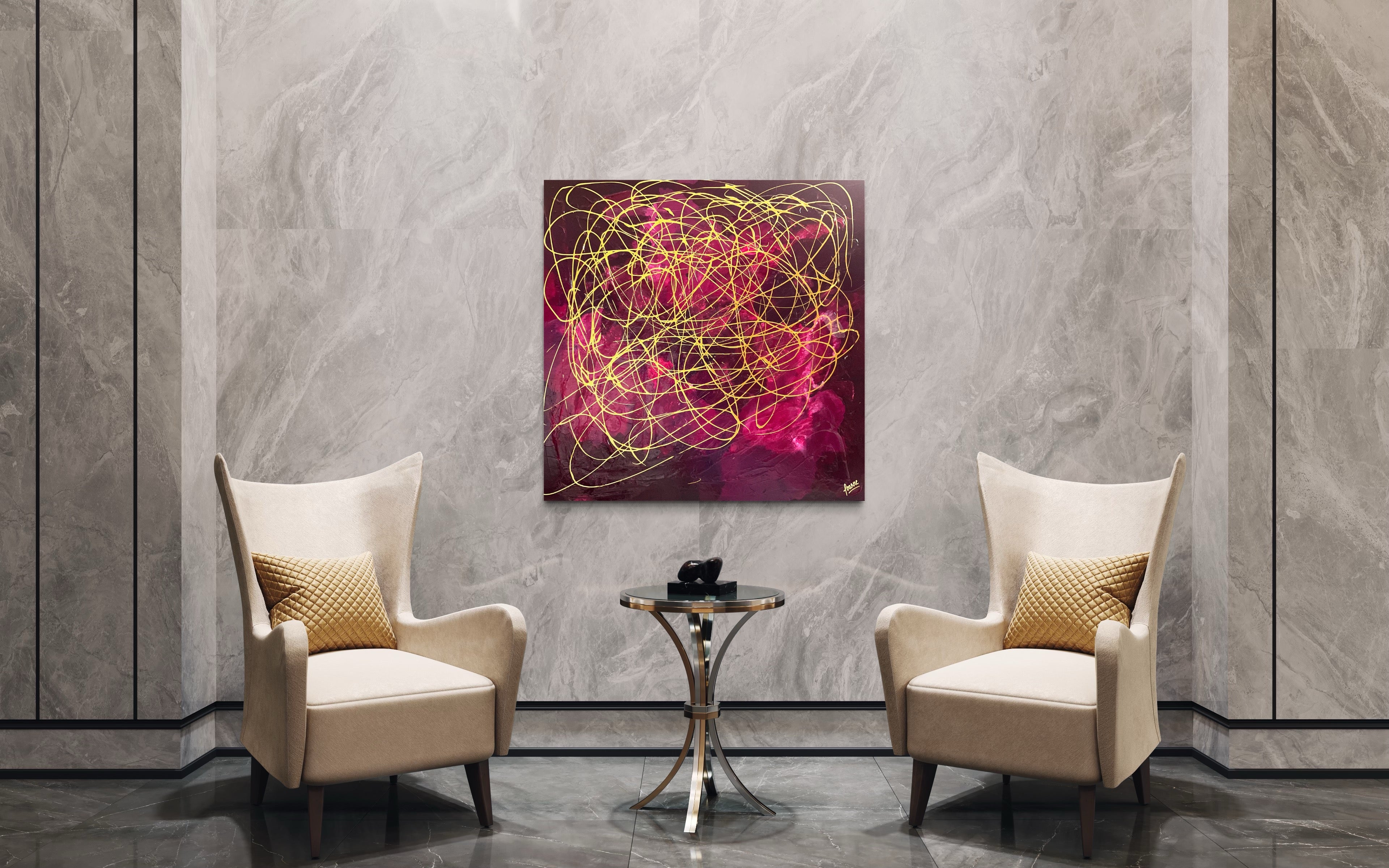 Hope No 7 100 cm  x  100 cm Pink Textured Abstract Painting by Joanne Daniel