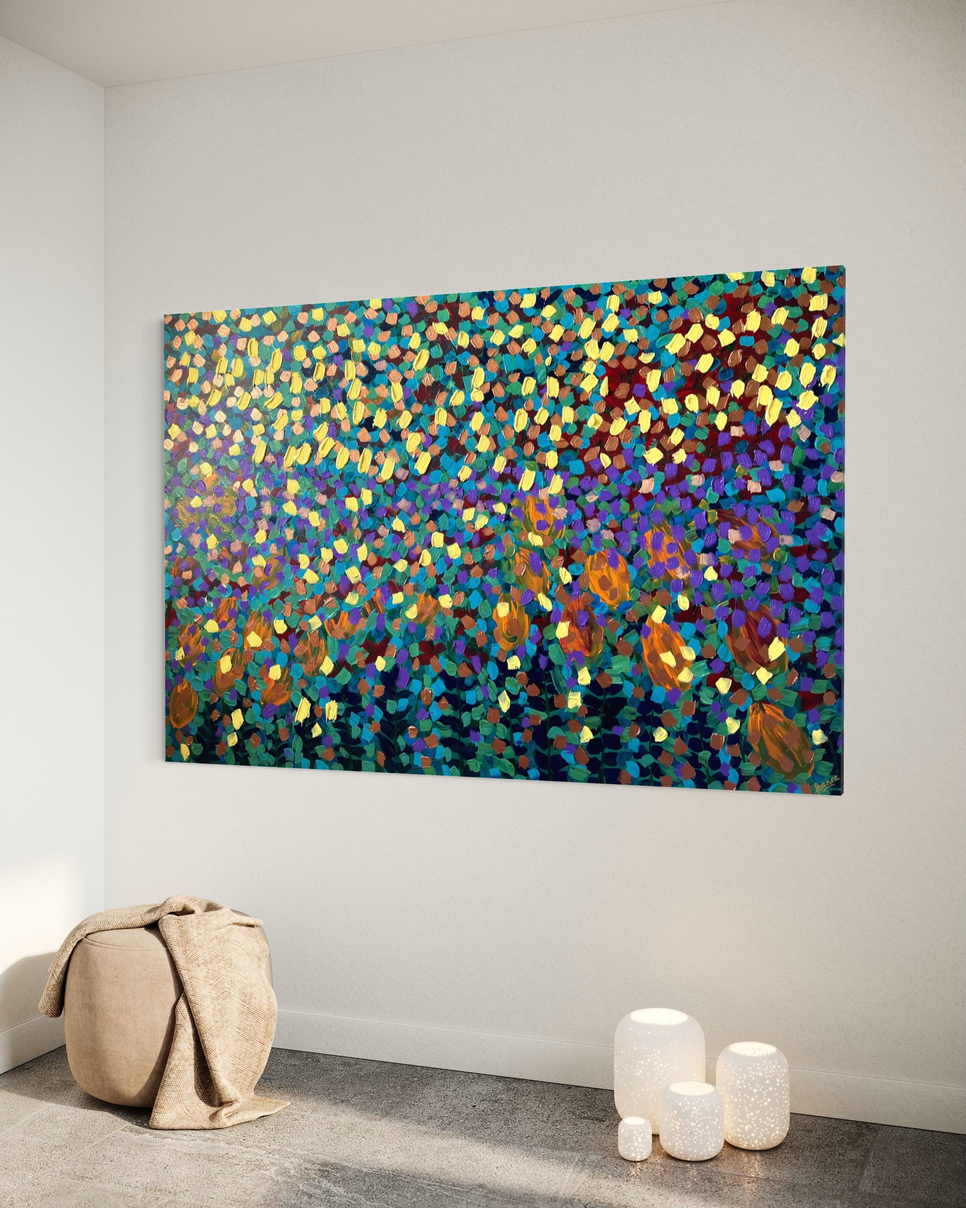 Spring Garden 121.8 cm x 182.8 cm Blue Textured Abstract Painting by Joanne Daniel