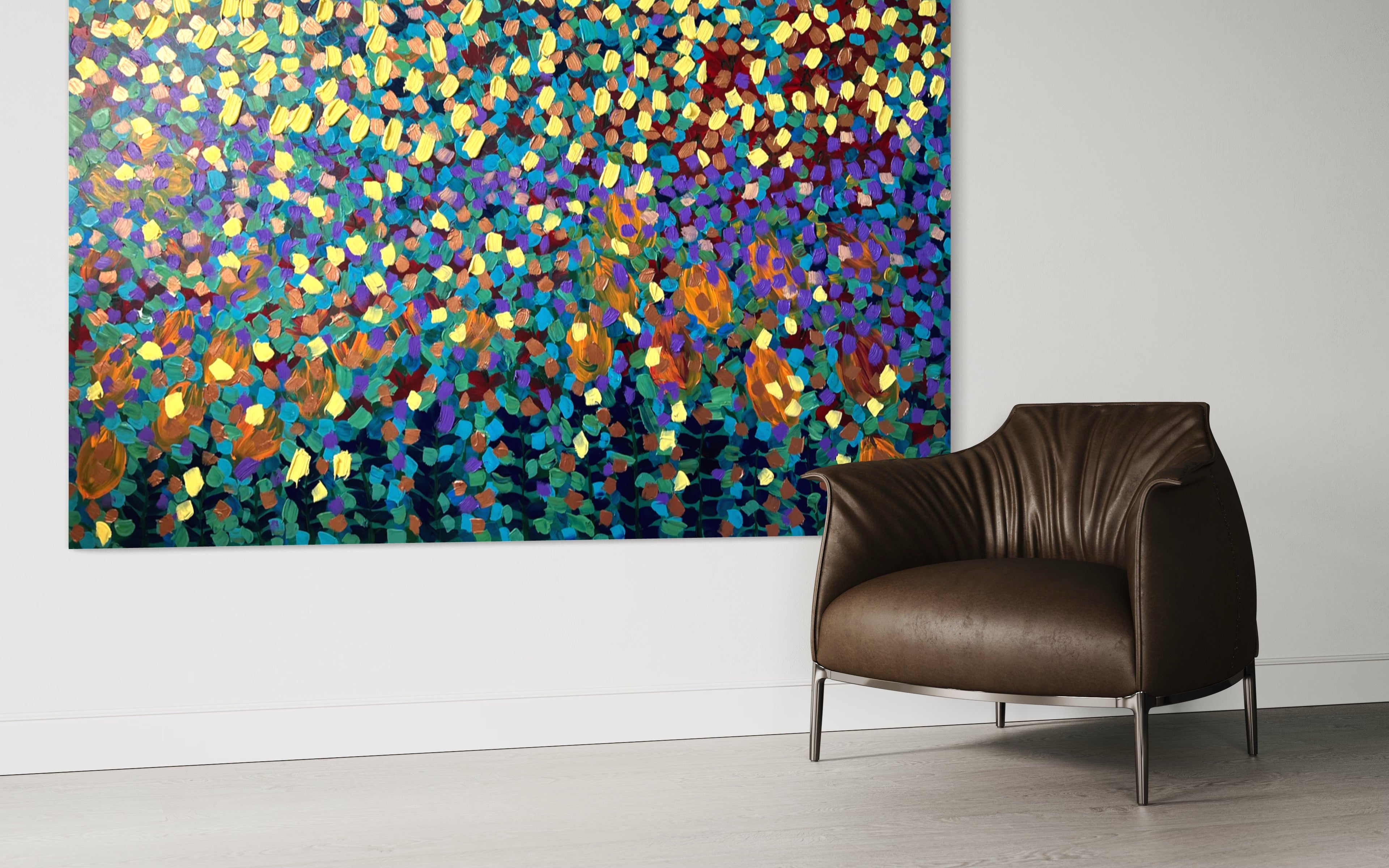 Spring Garden 121.8 cm x 182.8 cm Blue Textured Abstract Painting by Joanne Daniel