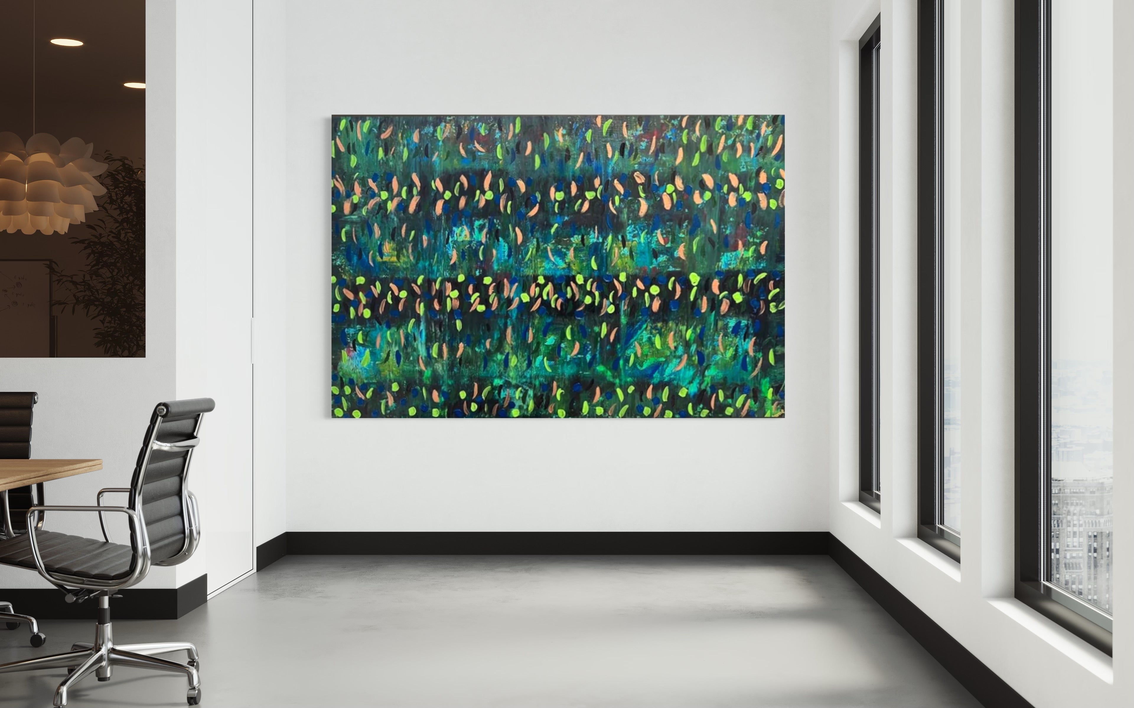 Blooming Green 121.8 cm x 182.8 cm Green Textured Abstract Painting by Joanne Daniel