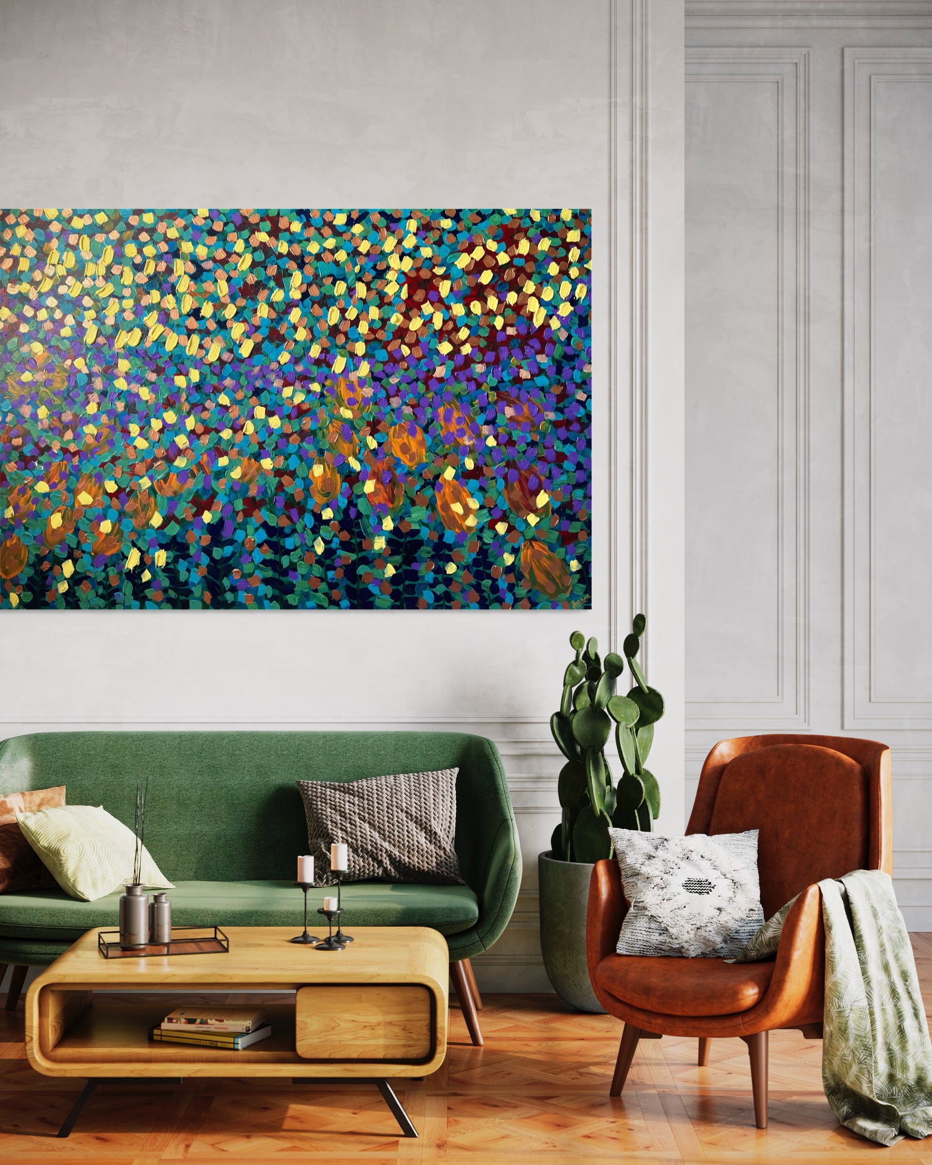 Spring Garden 121.8 cm x 182.8 cm Blue Textured Abstract Painting by Joanne Daniel