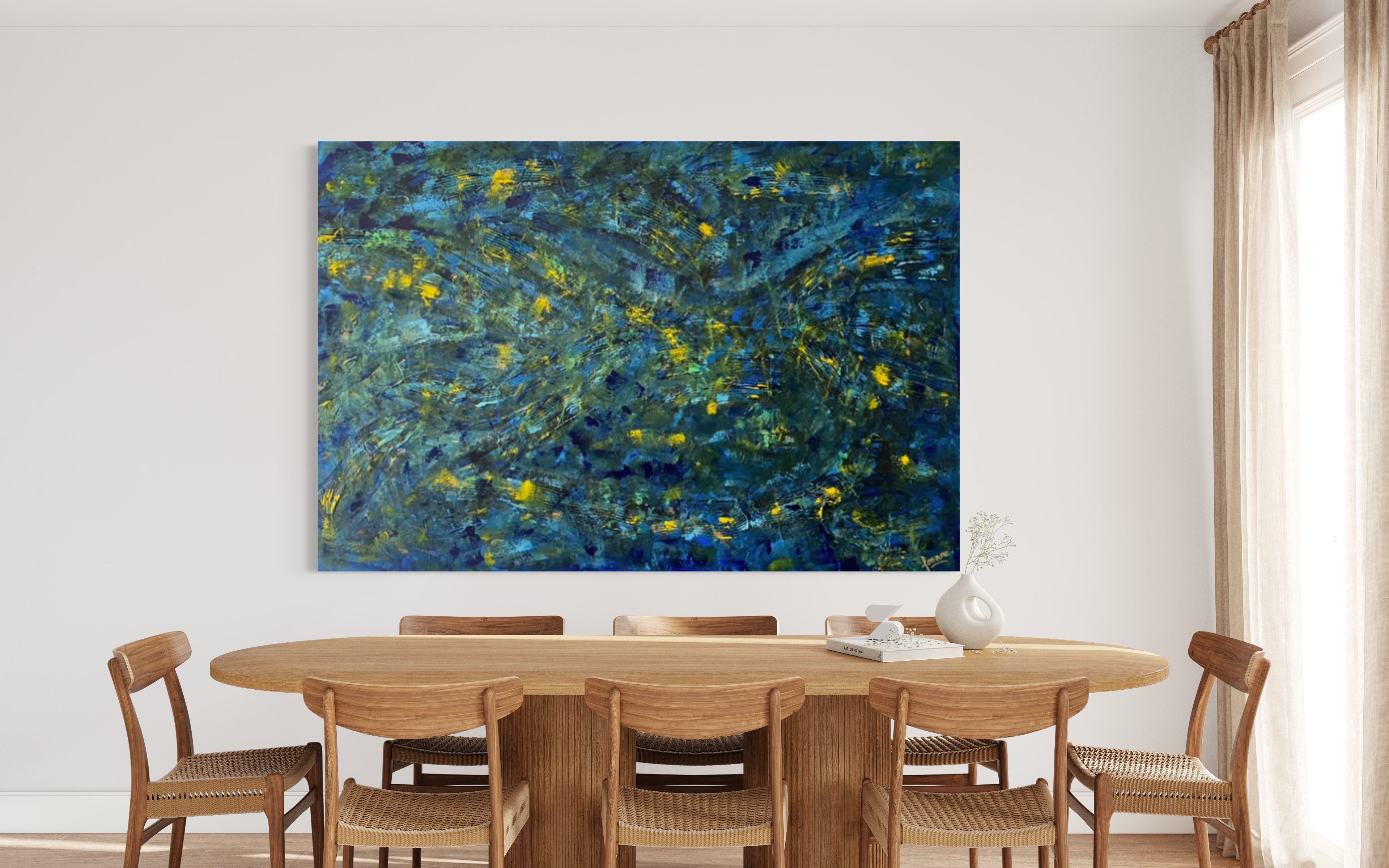 Prussian Blue Splash 121.8cm x 182.8cm Blue Textured Abstract Painting