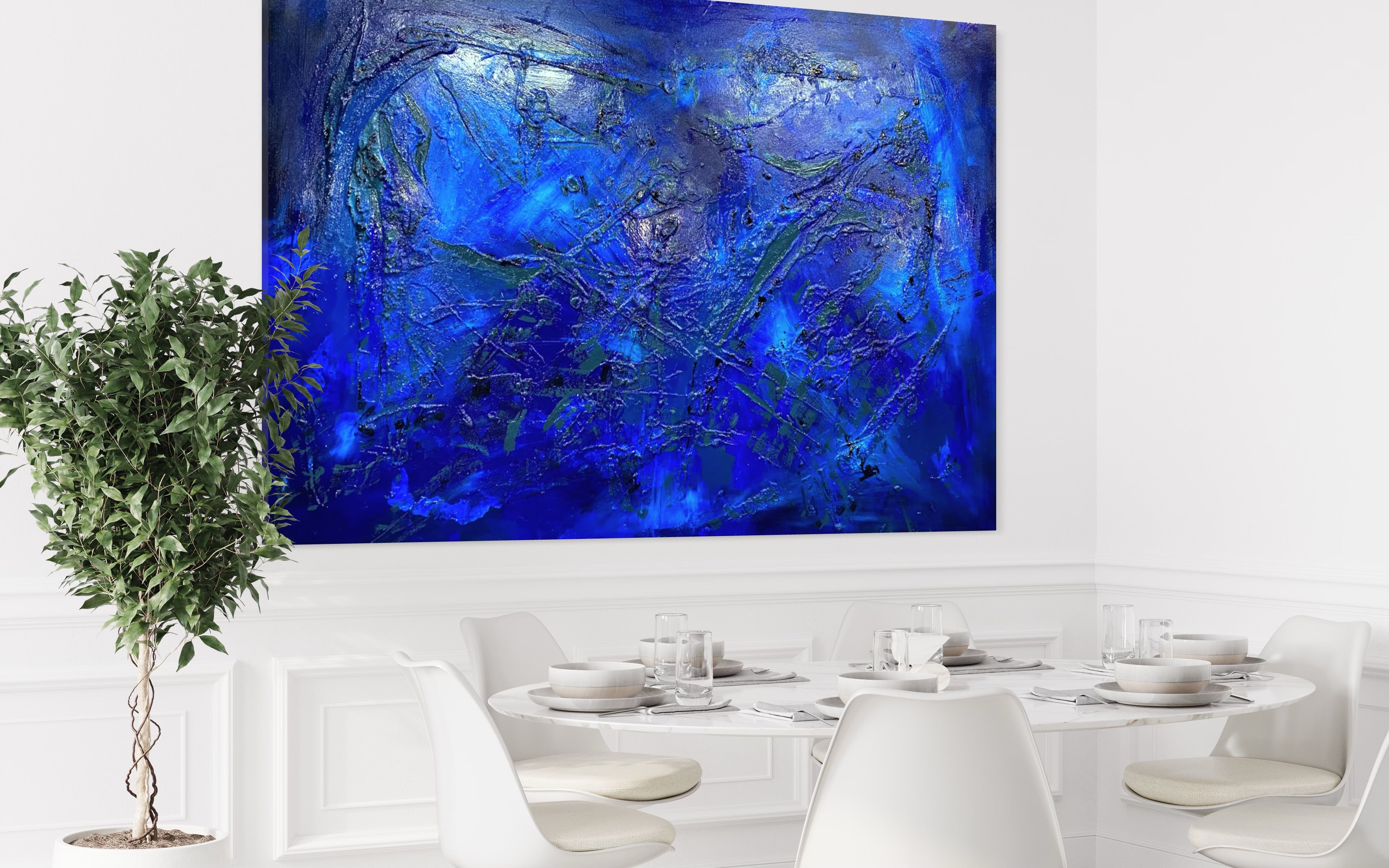 Deep Ocean Blue 121.8cm x 182.8cm Blue Textured Abstract Painting