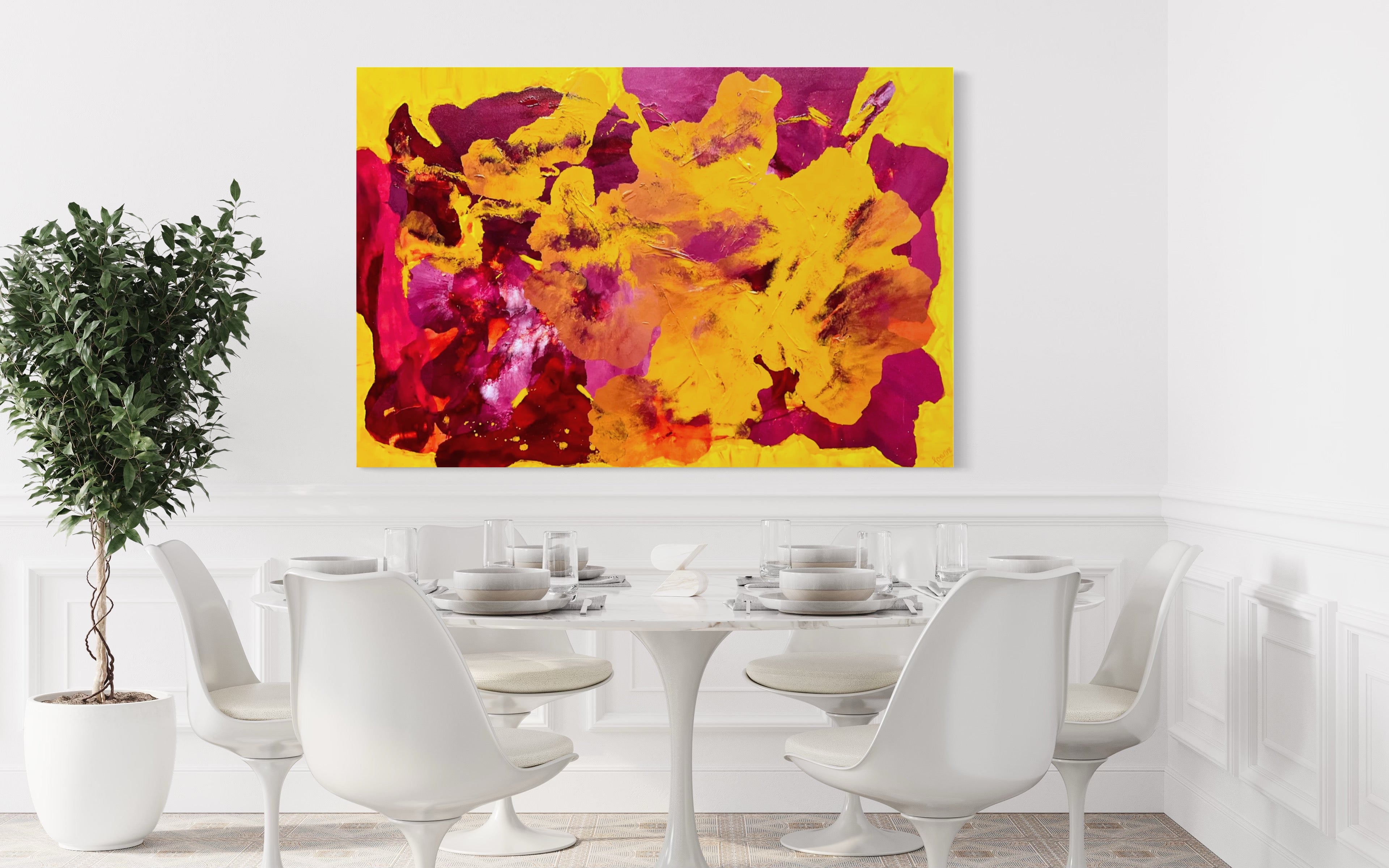 Deep Yellow Dianthus 121.8 cm x 182.8 cm Yellow Pink Textured Abstract Painting