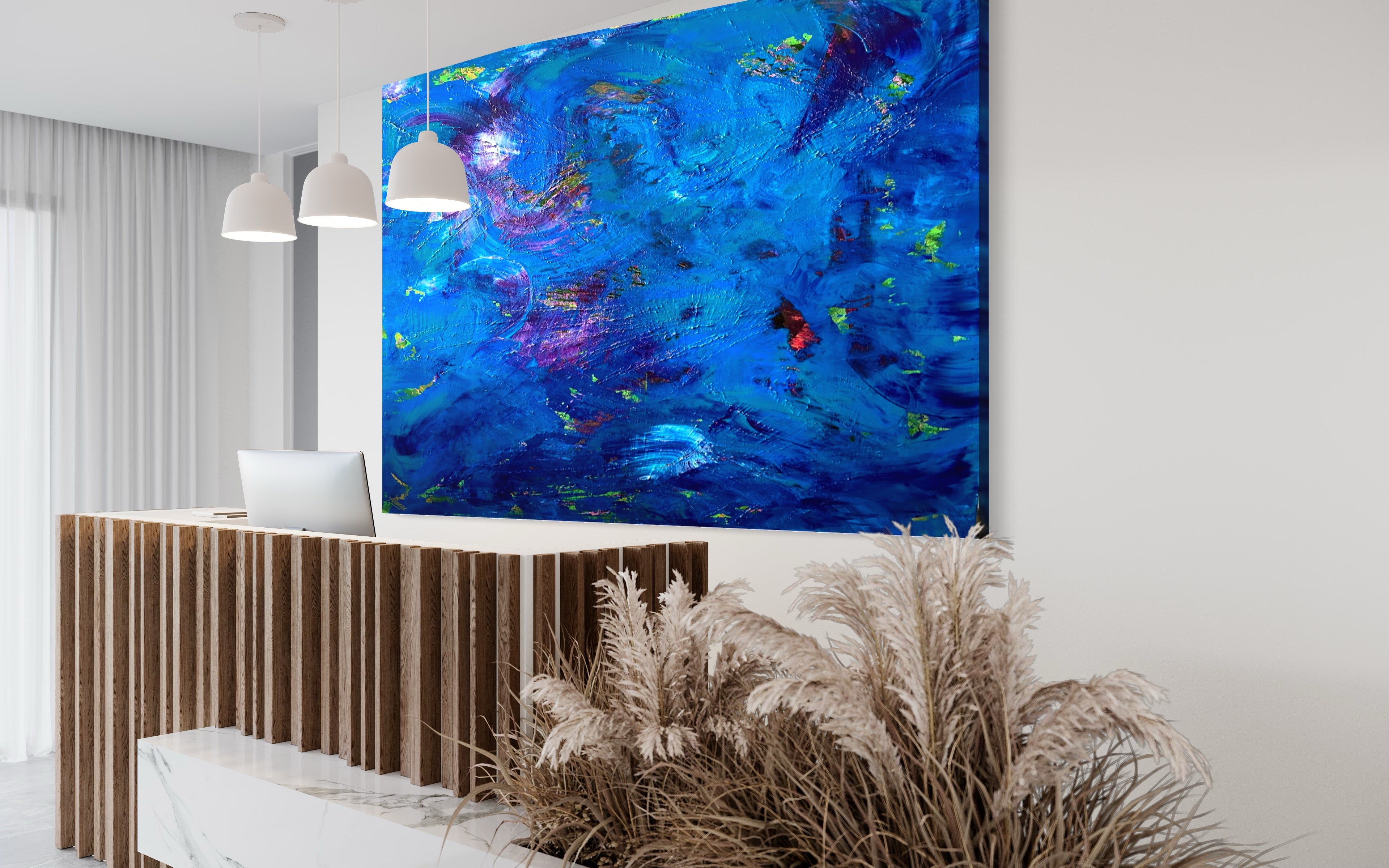 Ocean 121.8 cm x 182.8 cm Blue Textured Abstract Painting by Joanne Daniel