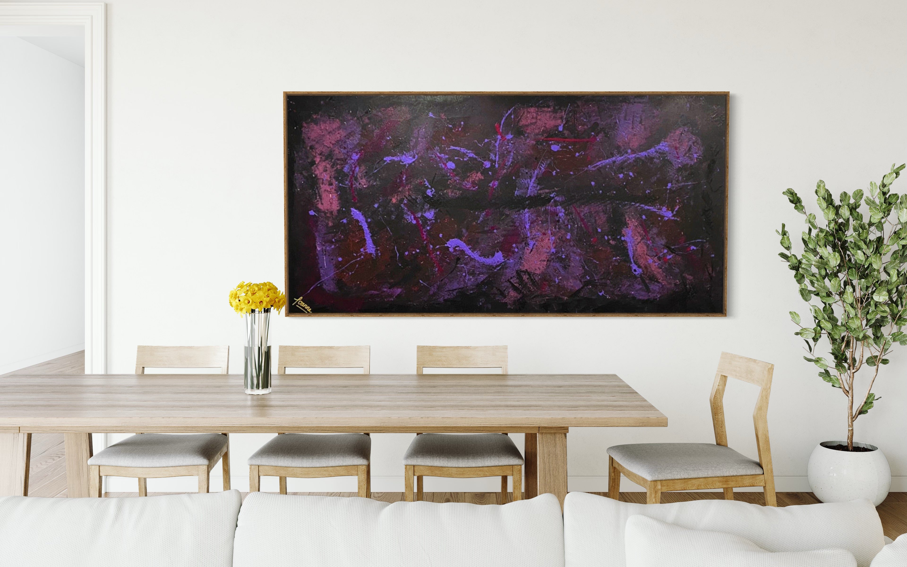 Violet Lights 91 cm x 182 cm Purple Textured Abstract Painting by Joanne Daniel