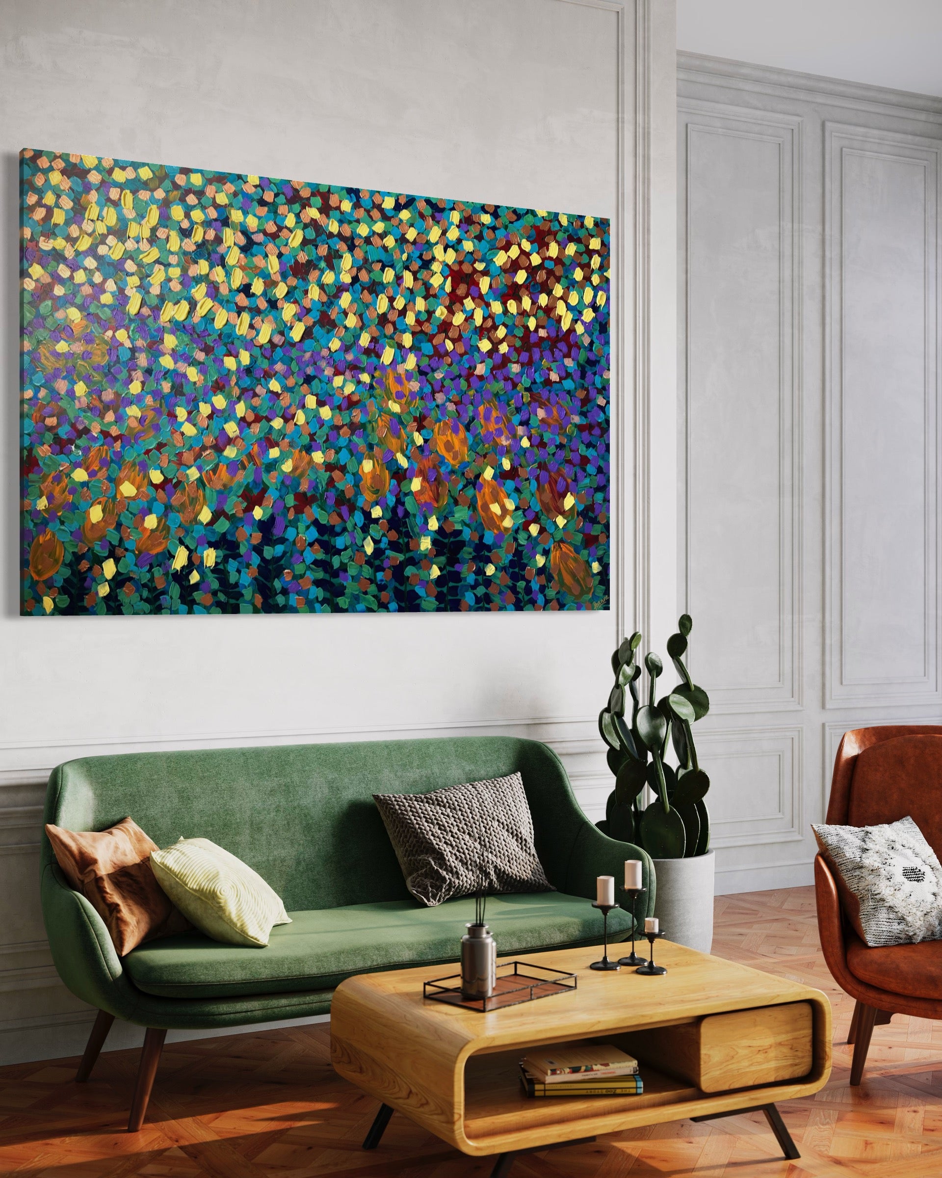 Spring Garden 121.8 cm x 182.8 cm Blue Textured Abstract Painting by Joanne Daniel