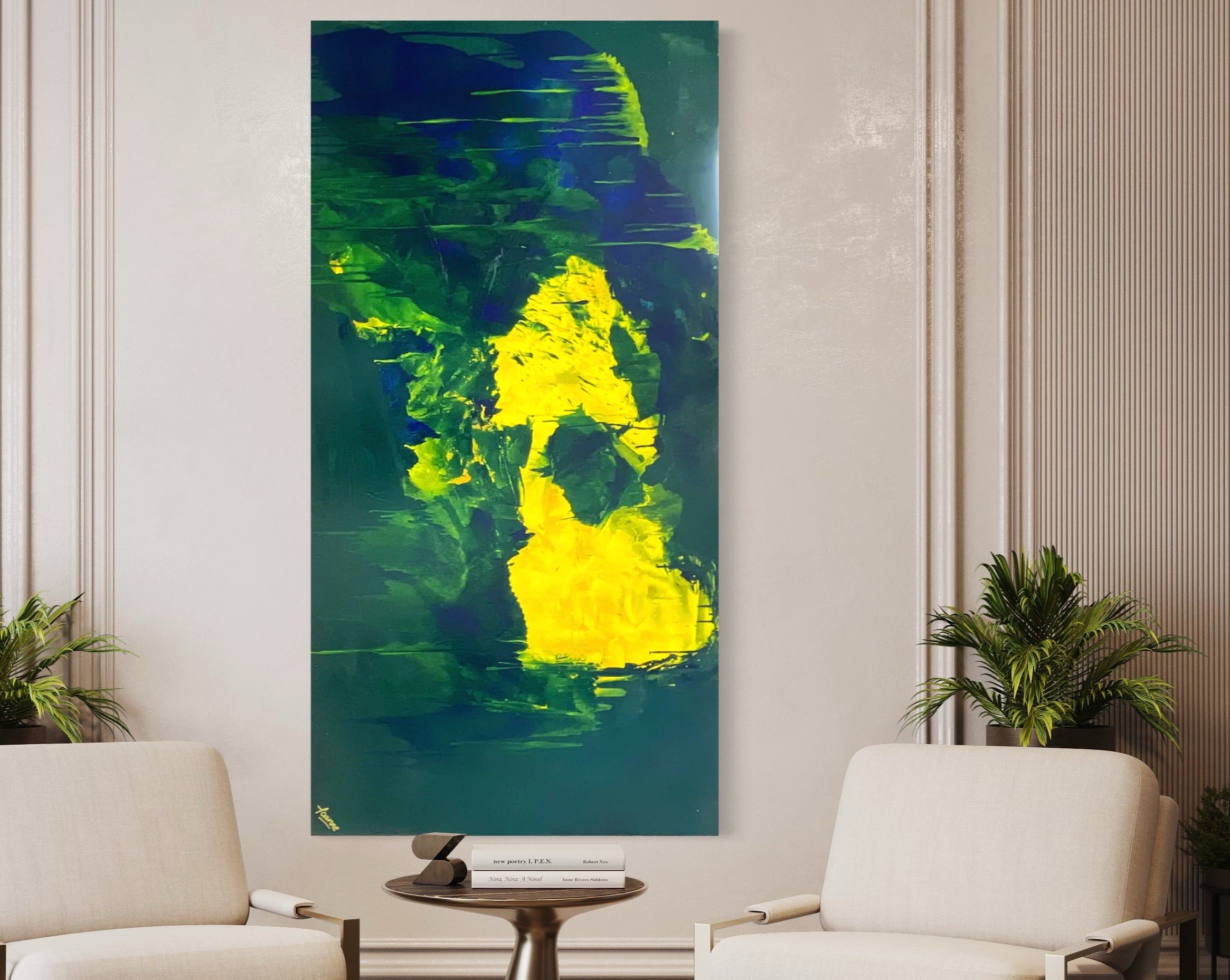 Lemon splash (91 cm x 182 cm)Textured Abstract Painting by Joanne Daniel