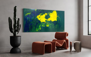 Lemon splash (91 cm x 182 cm)Textured Abstract Painting by Joanne Daniel