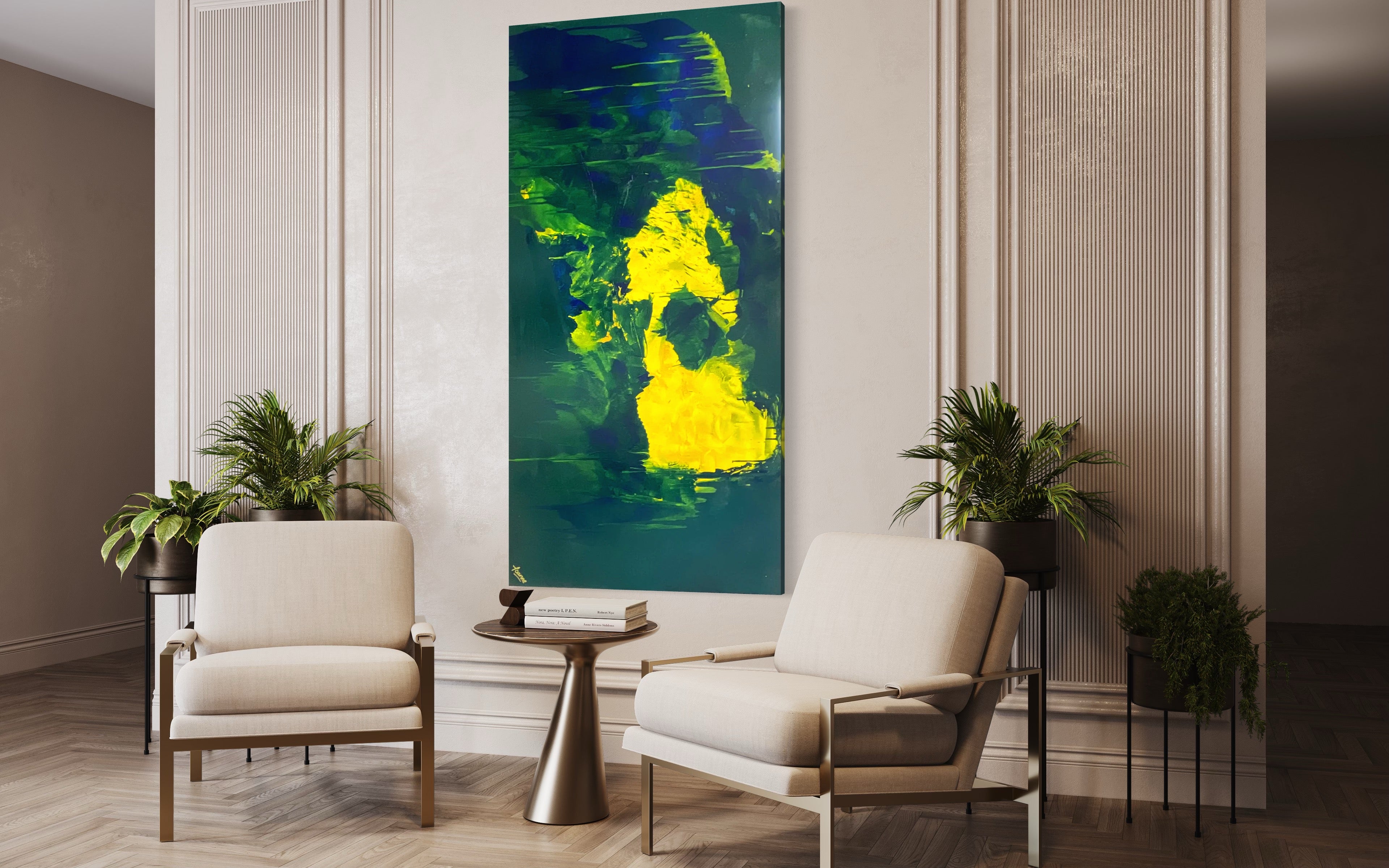 Lemon splash (91 cm x 182 cm)Textured Abstract Painting by Joanne Daniel