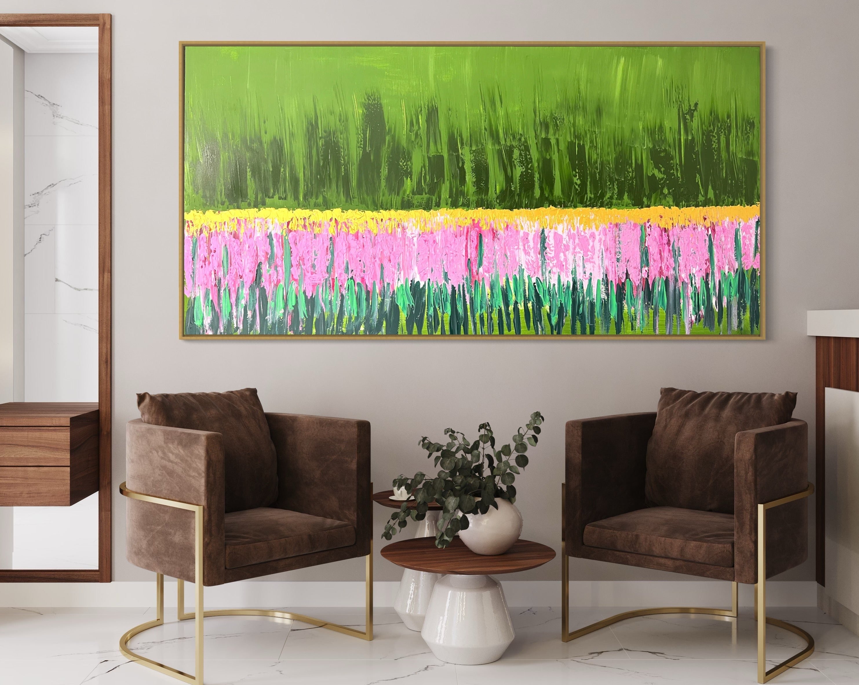 Flower field (91 cm x 182 cm)Textured Abstract Painting by Joanne Daniel