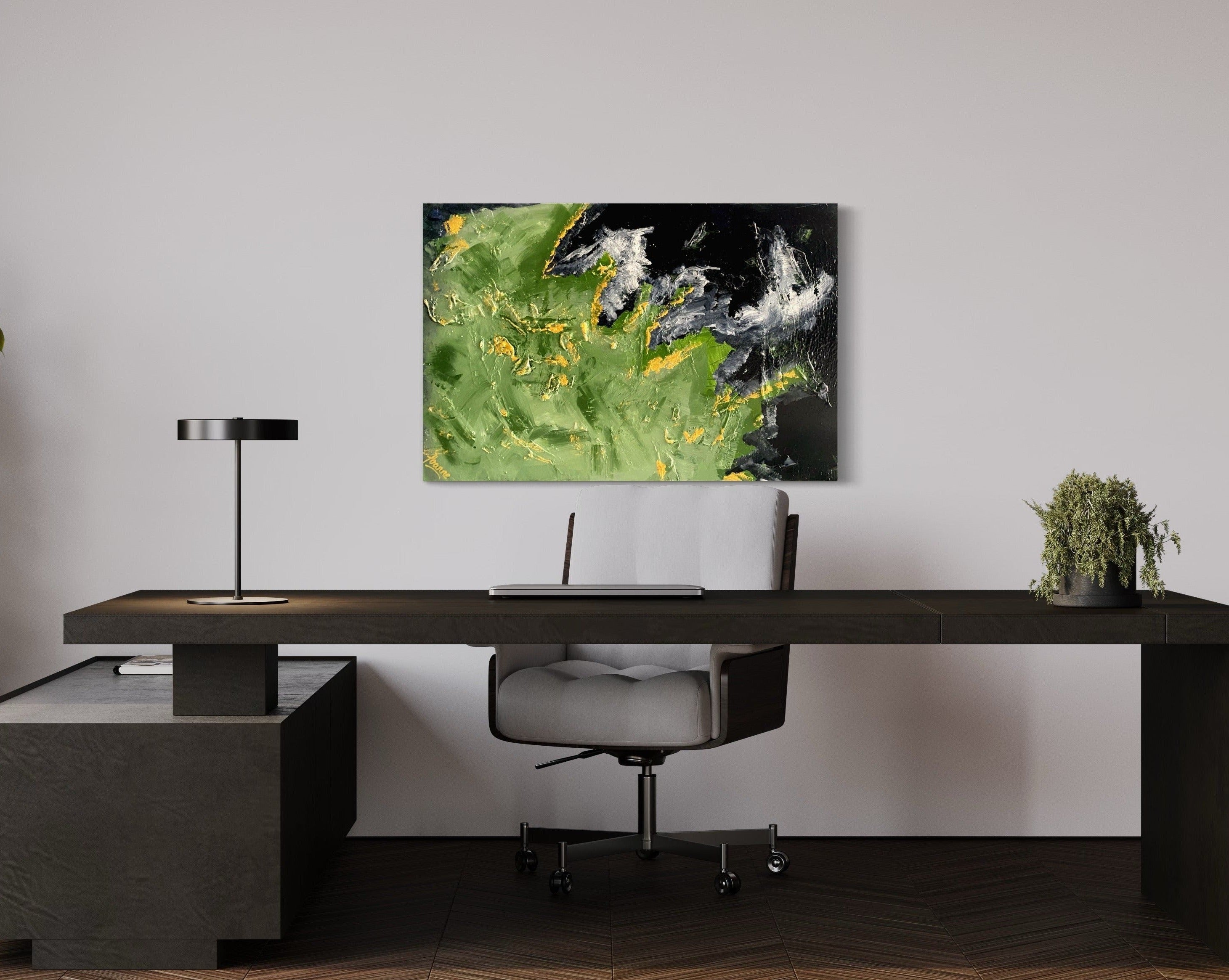 Alpine Mountains 93 cm x 61 cm Black Green Textured Abstract Painting Abstract by Australian Artist Joanne Daniel