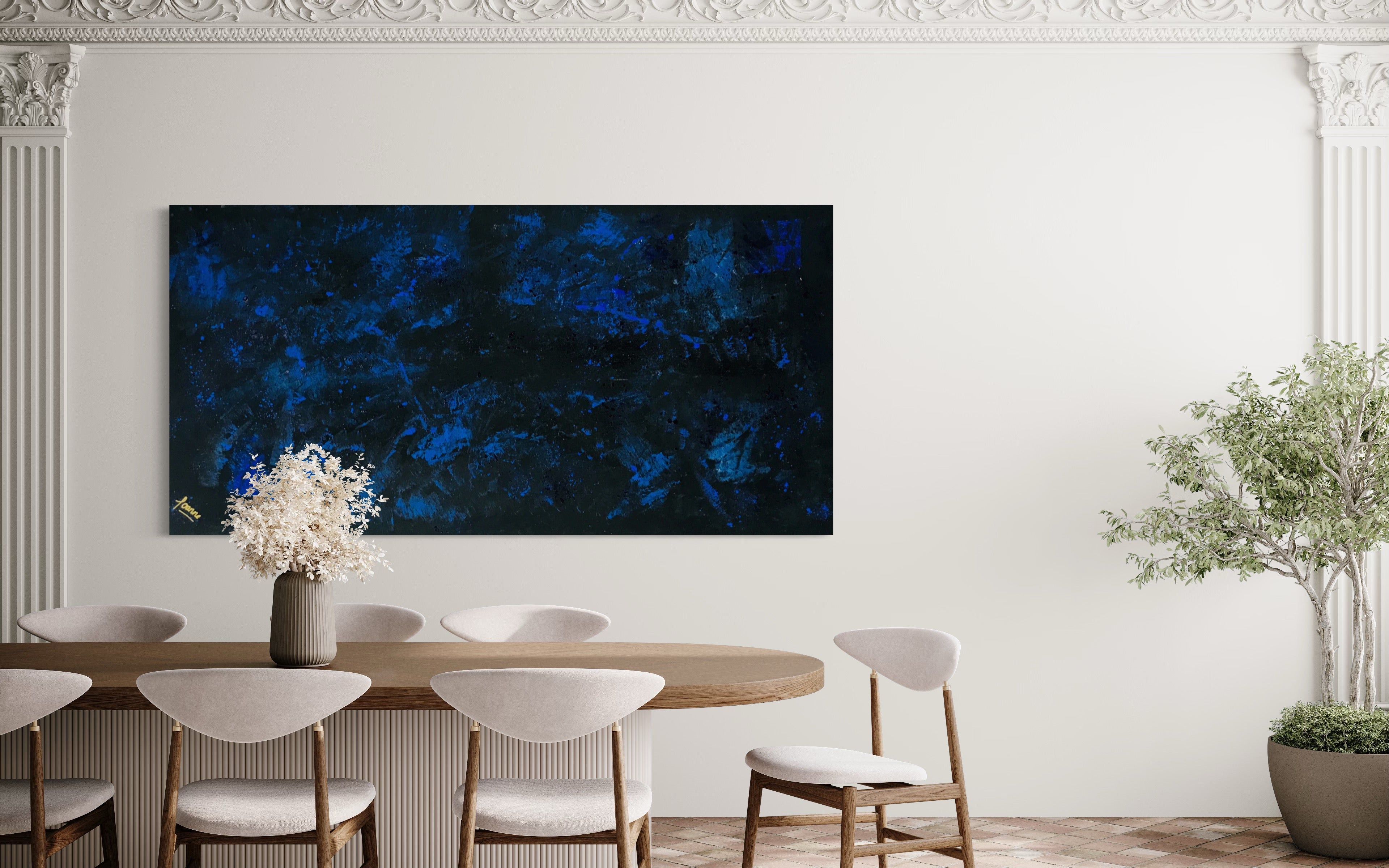 Midnight Sky 91 cm x 183 cm Blue Black Textured Abstract Painting by Joanne Daniel