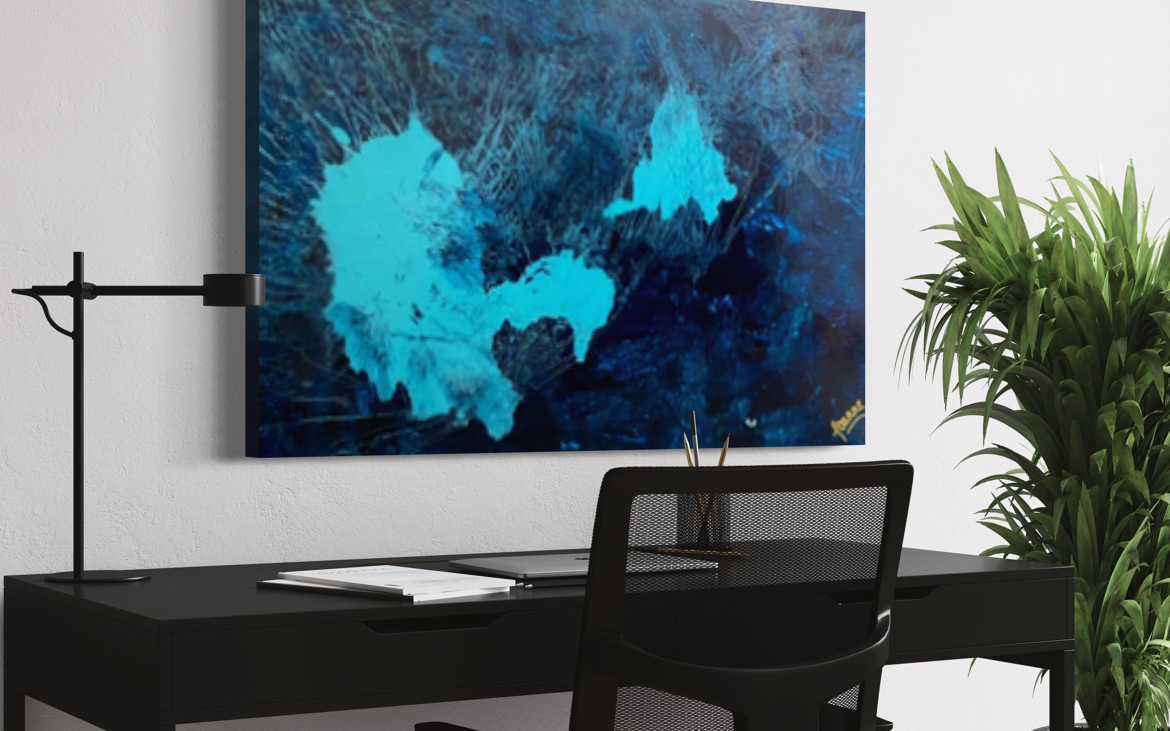 Emerald Blue Sea 93 cm x 61 cm Blue Textured Abstract Painting