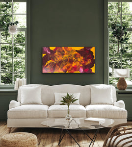 Yellow Dianthus Paradise 122 cm x 61 cm Yellow Pink Textured Abstract Painting