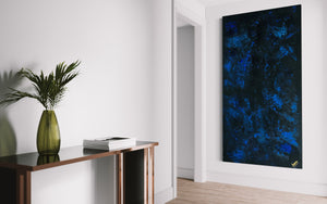 Midnight Sky 91 cm x 183 cm Blue Black Textured Abstract Painting by Joanne Daniel