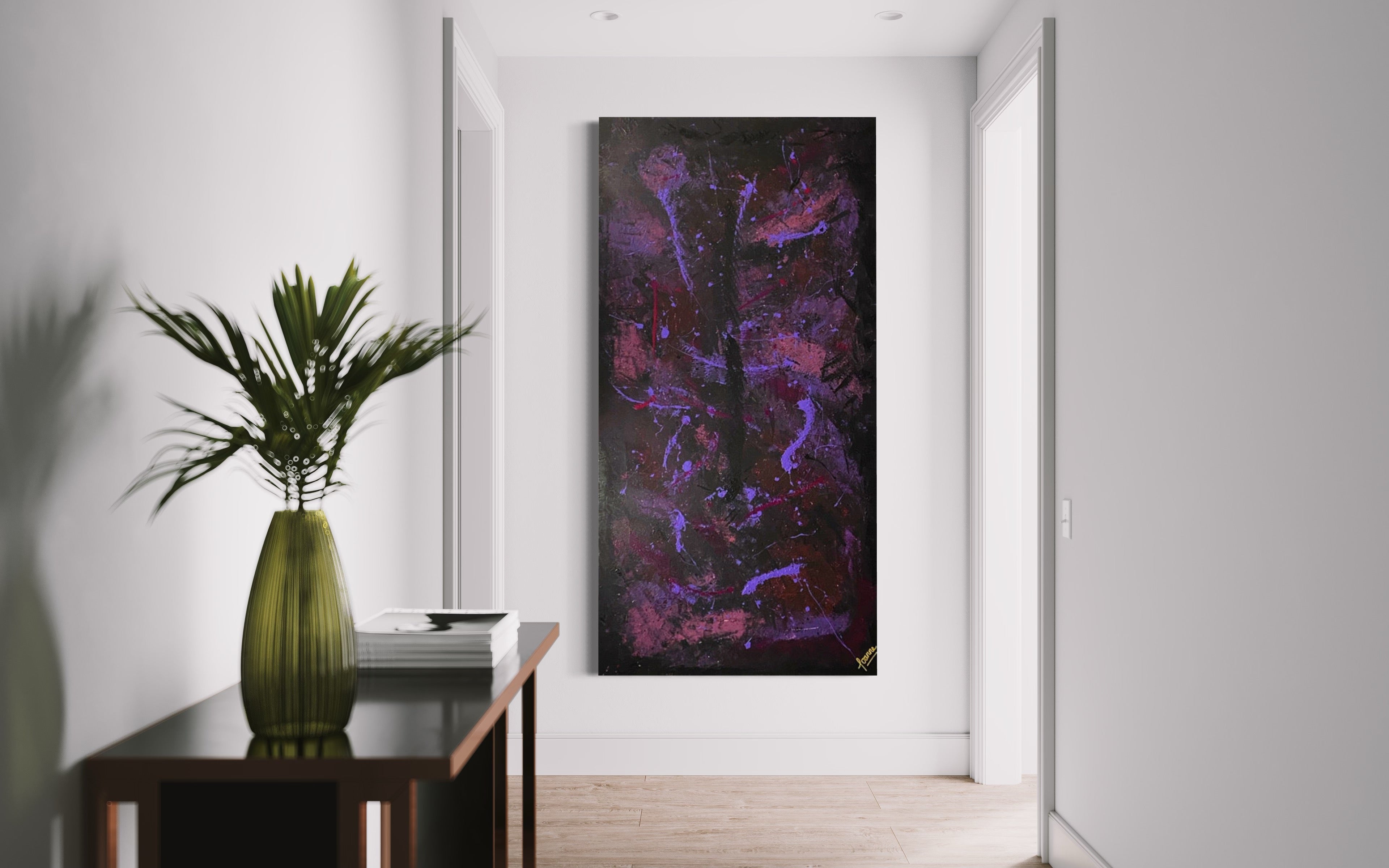 Violet Lights 91 cm x 182 cm Purple Textured Abstract Painting by Joanne Daniel