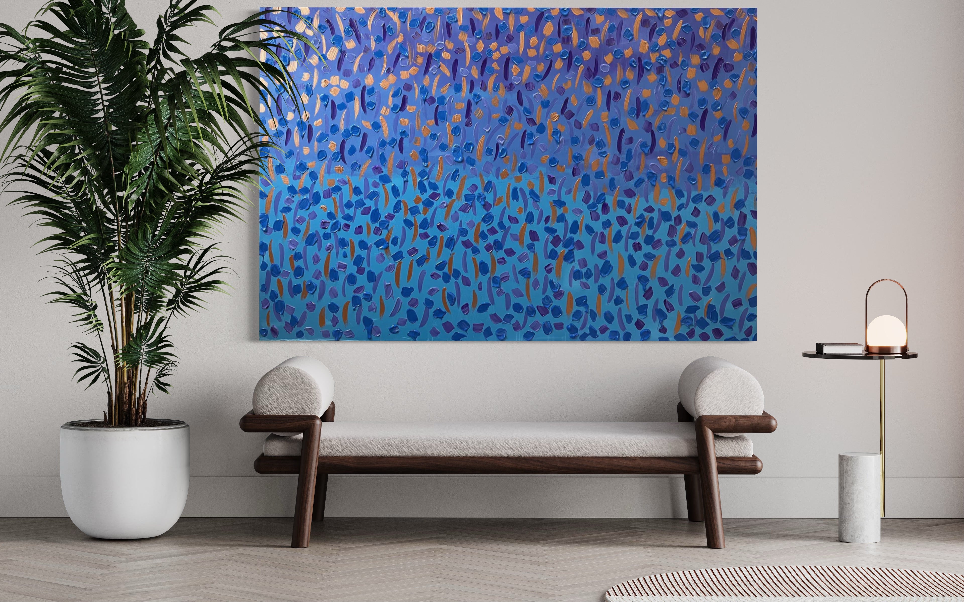 Fall 121.8 cm x 182.8 cm Baby Blue Textured Abstract Painting by Joanne Daniel