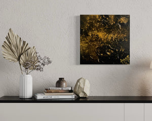 Gold Rush 30 cm x 30 cm Gold Black Textured Abstract Painting