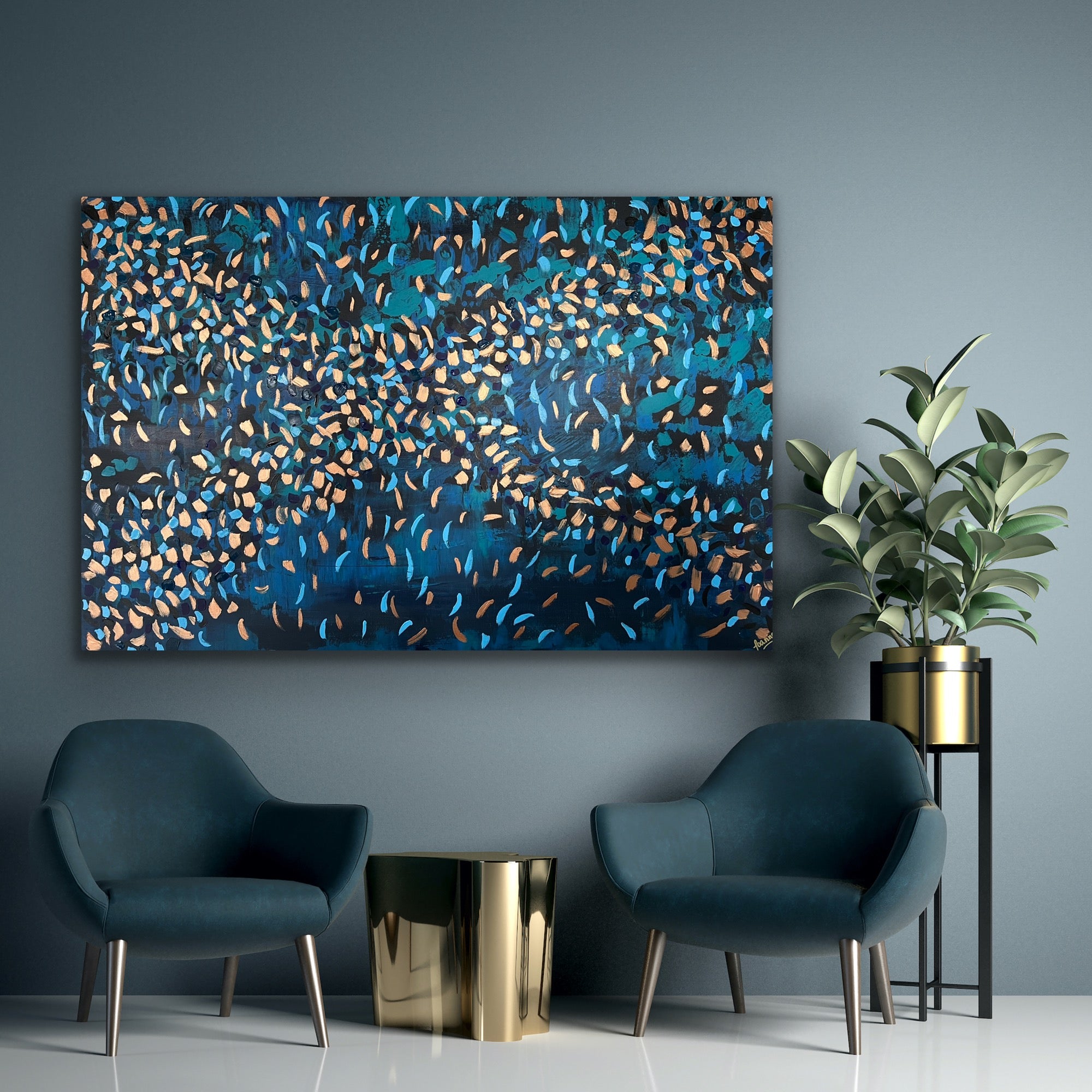 Blooming Blue 121.8 cm x 182.8 cm Blue Textured Original Abstract Painting by Joanne Daniel