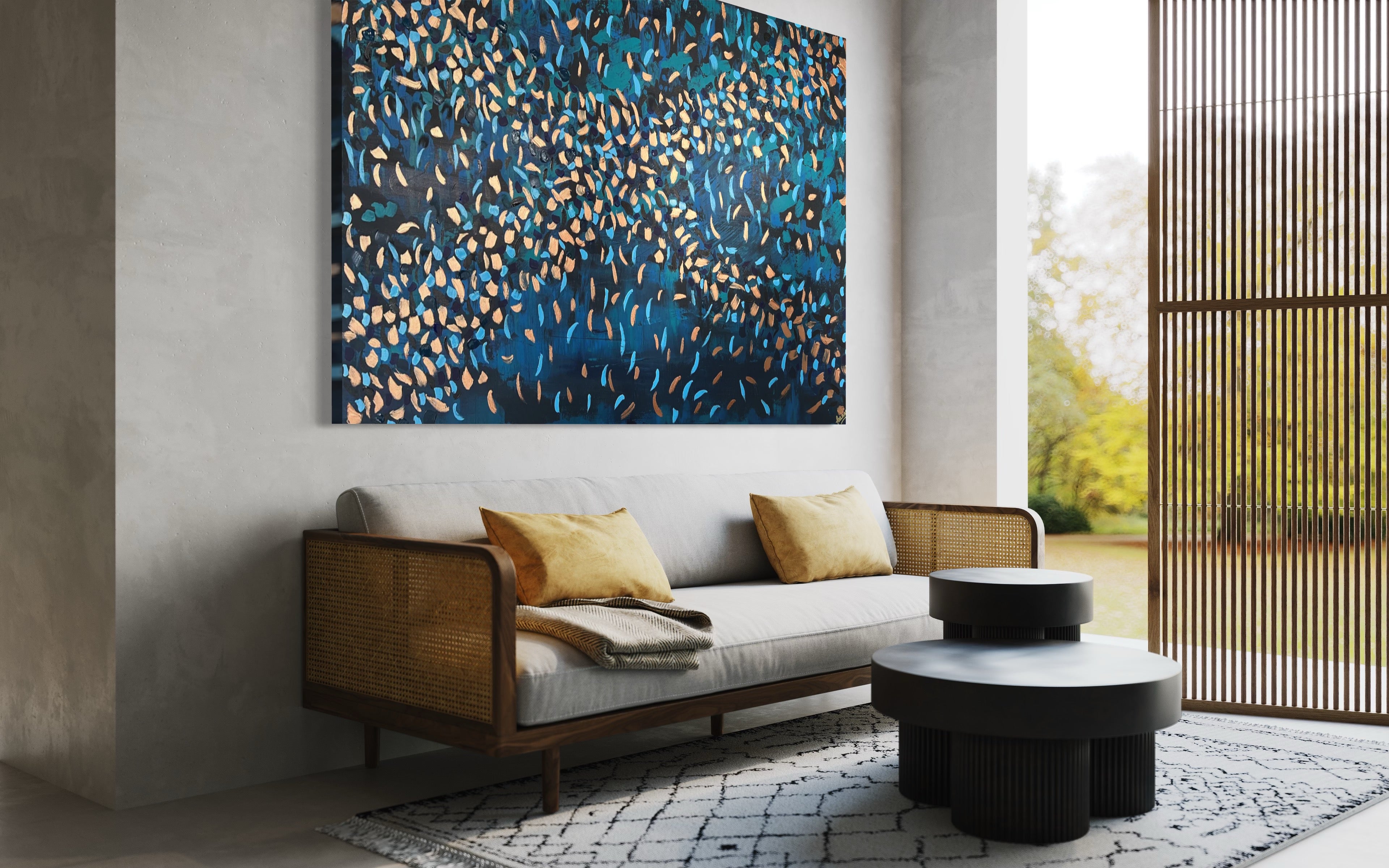 Blooming Blue 121.8 cm x 182.8 cm Blue Textured Original Abstract Painting by Joanne Daniel