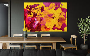 Deep Yellow Dianthus 121.8 cm x 182.8 cm Yellow Pink Textured Abstract Painting