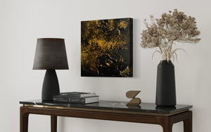 Gold Rush 30 cm x 30 cm Gold Black Textured Abstract Painting