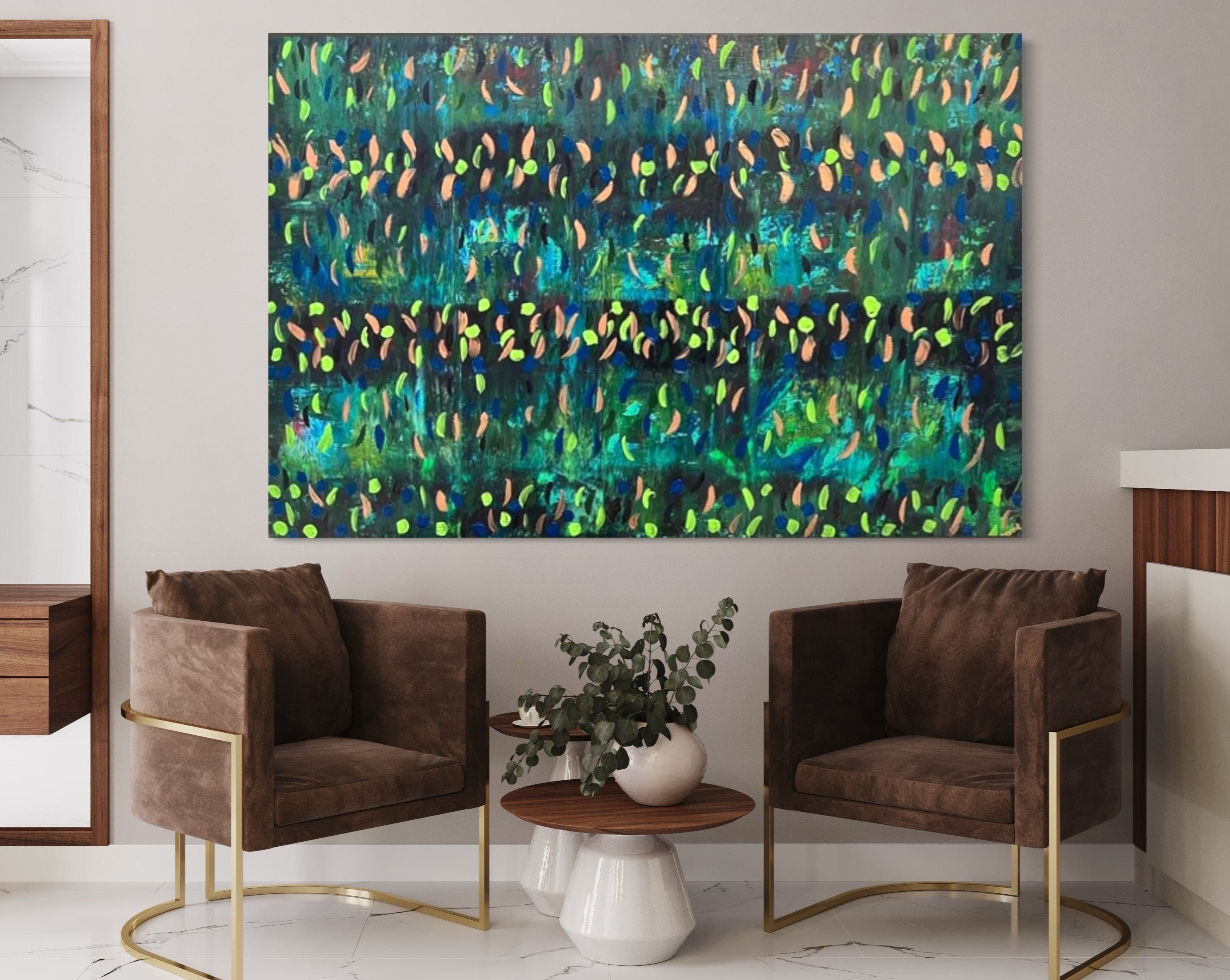 Blooming Green 121.8 cm x 182.8 cm Green Textured Abstract Painting by Joanne Daniel