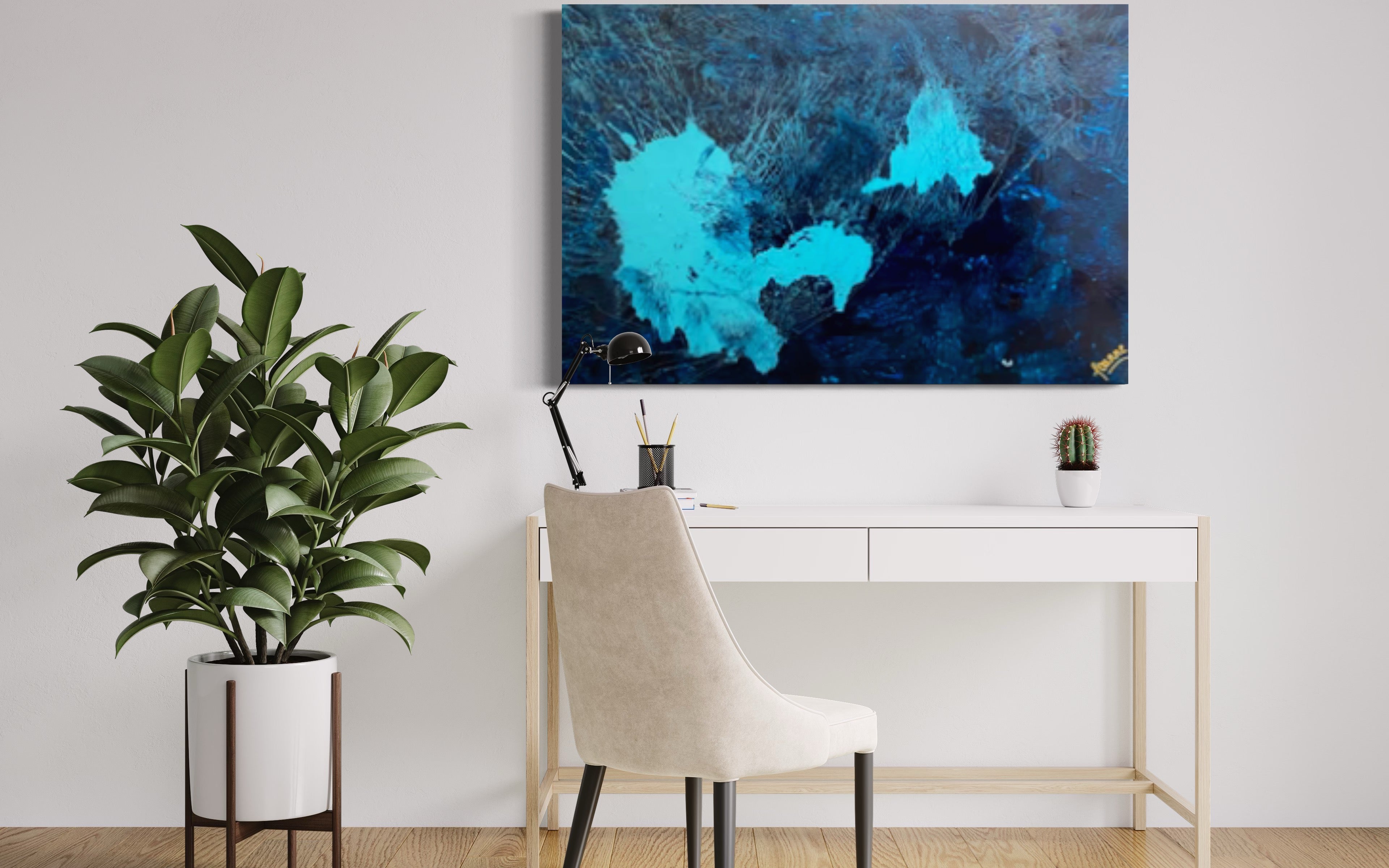 Emerald Blue Sea 93 cm x 61 cm Blue Textured Abstract Painting