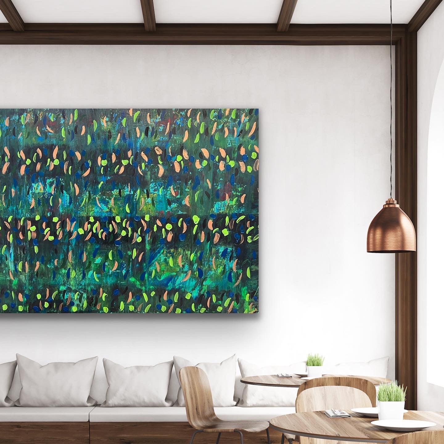 Blooming Green 121.8 cm x 182.8 cm Green Textured Abstract Painting by Joanne Daniel