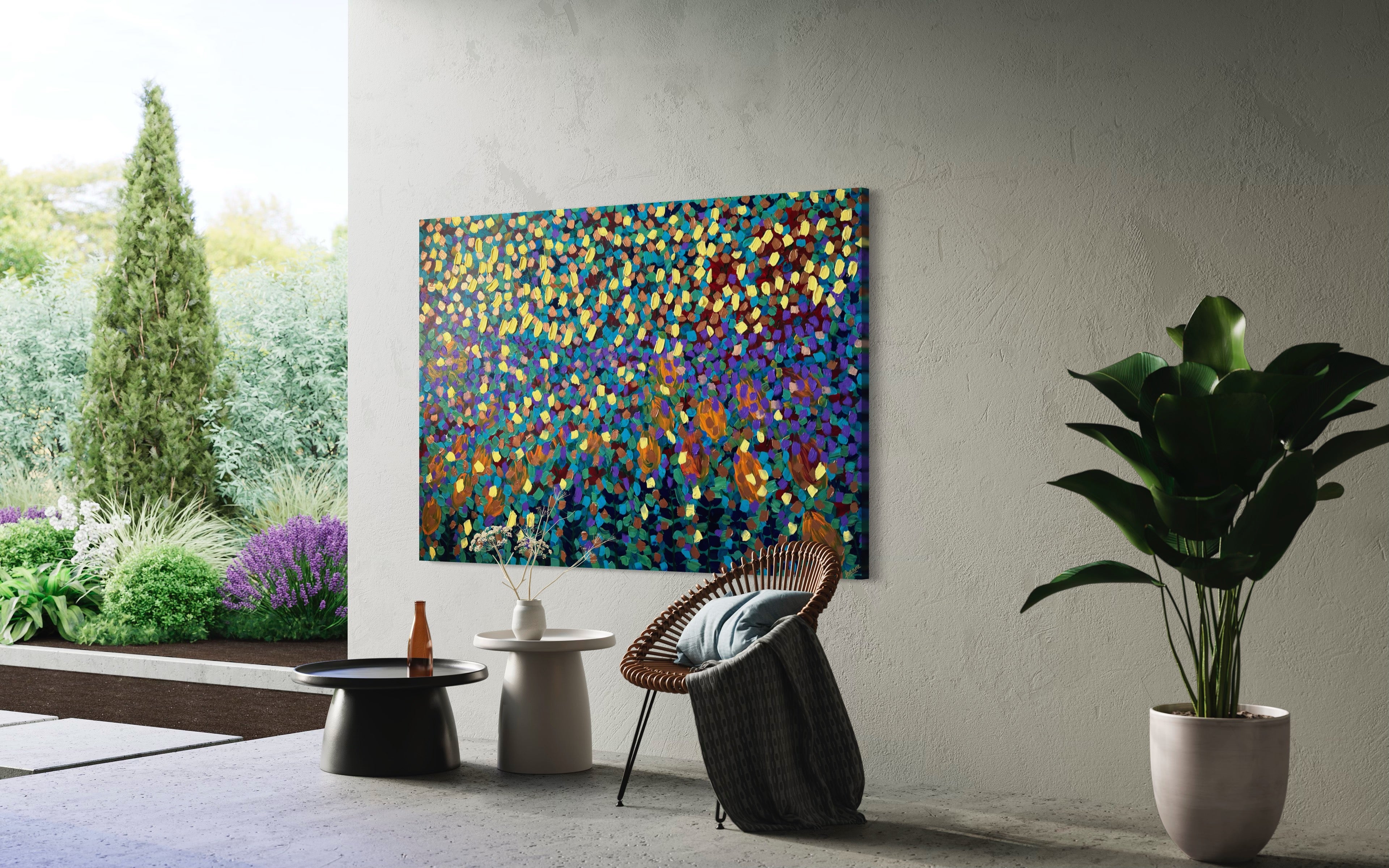 Spring Garden 121.8 cm x 182.8 cm Blue Textured Abstract Painting by Joanne Daniel