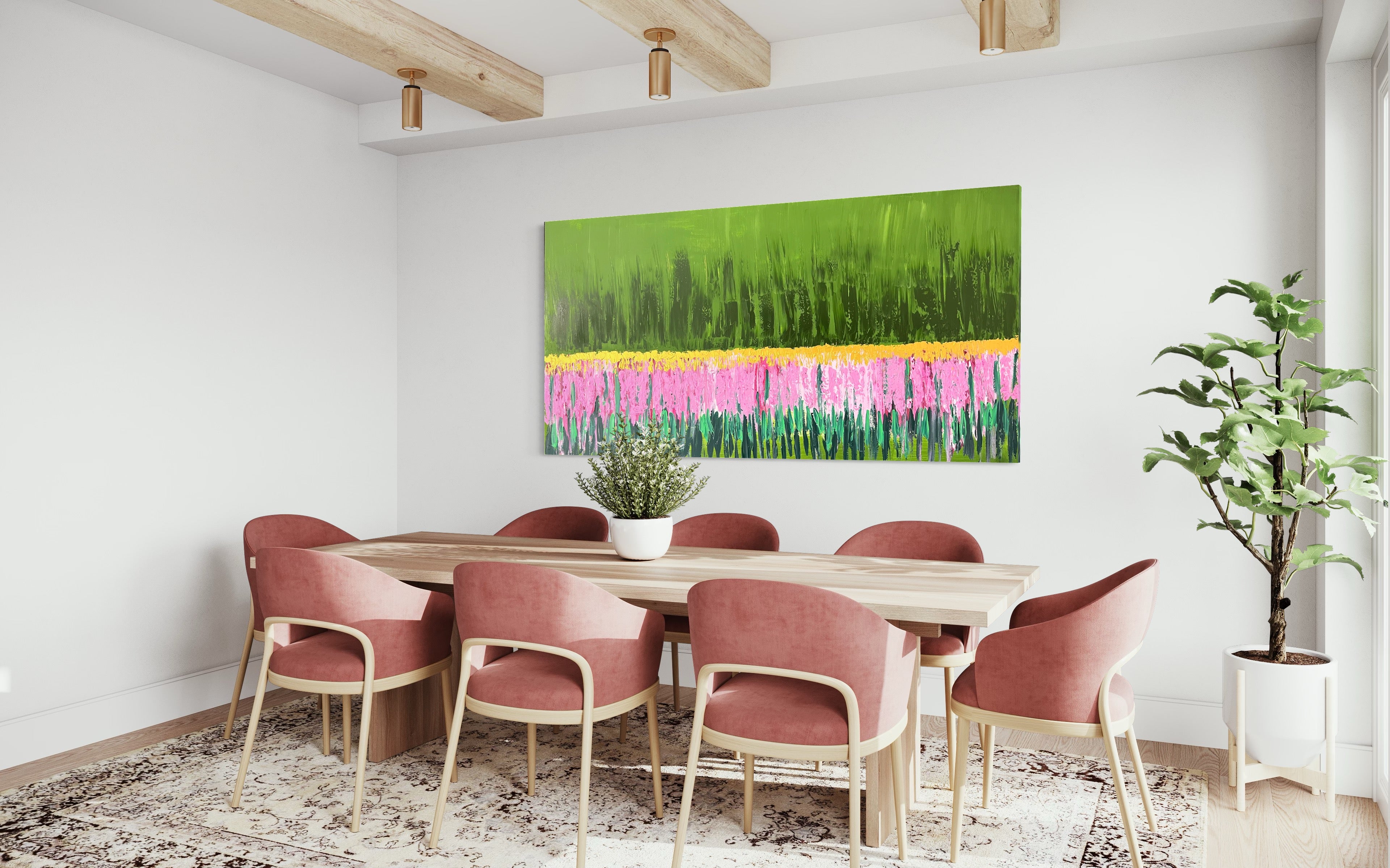 Flower field (91 cm x 182 cm)Textured Abstract Painting by Joanne Daniel