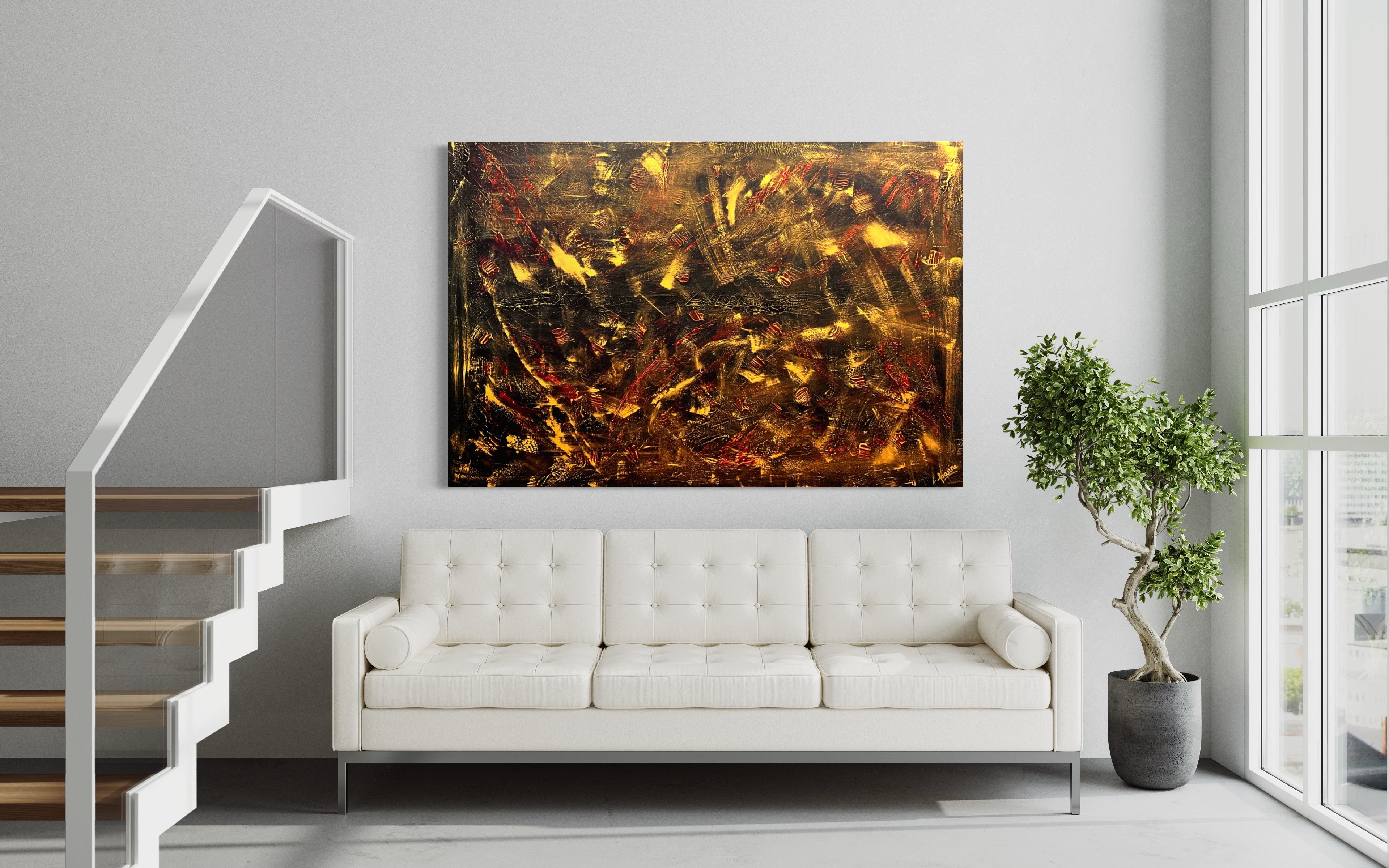 Gold Mine 121.8 cm x 182.8 cm Gold Red Brown Textured Abstract Painting