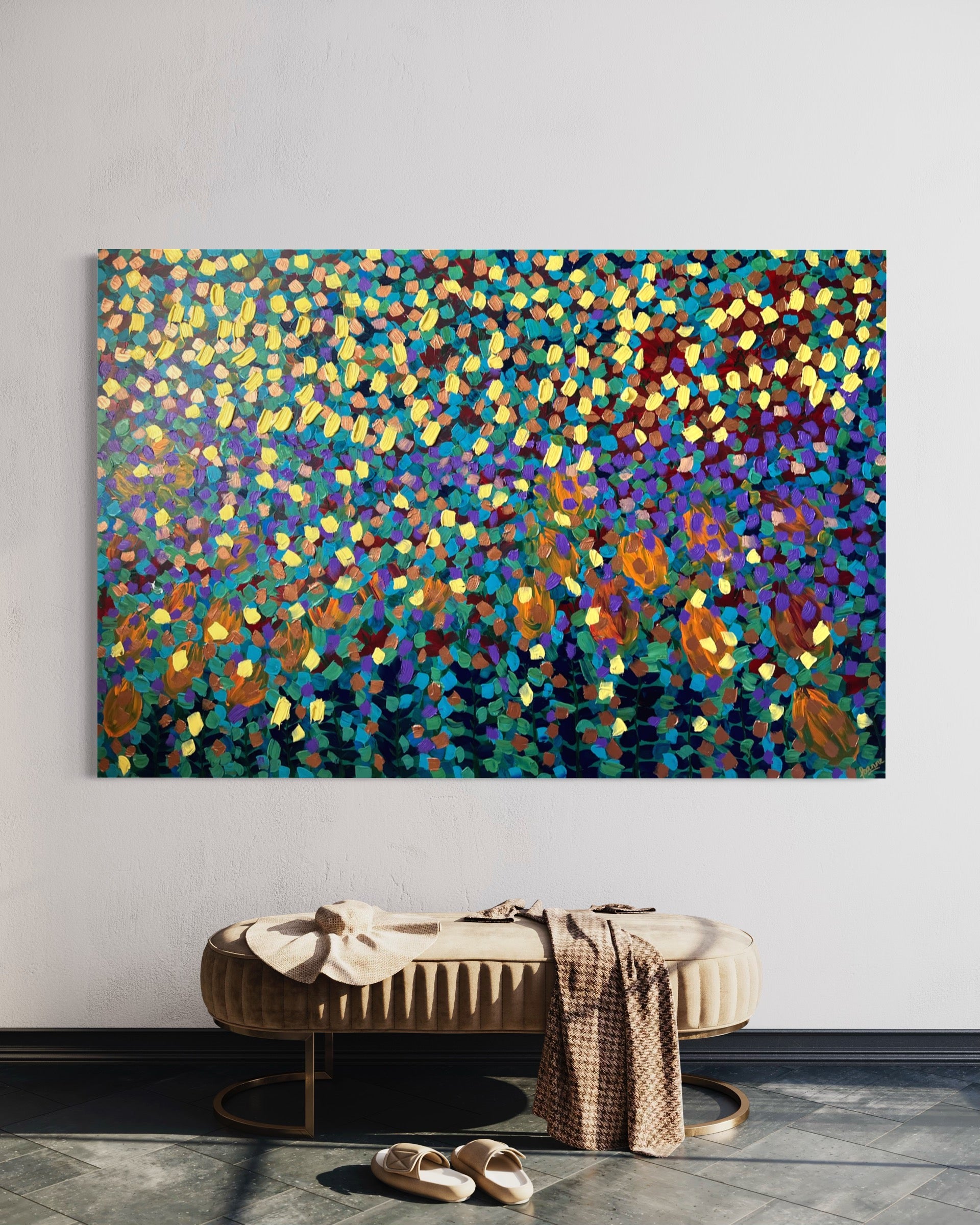 Spring Garden 121.8 cm x 182.8 cm Blue Textured Abstract Painting by Joanne Daniel