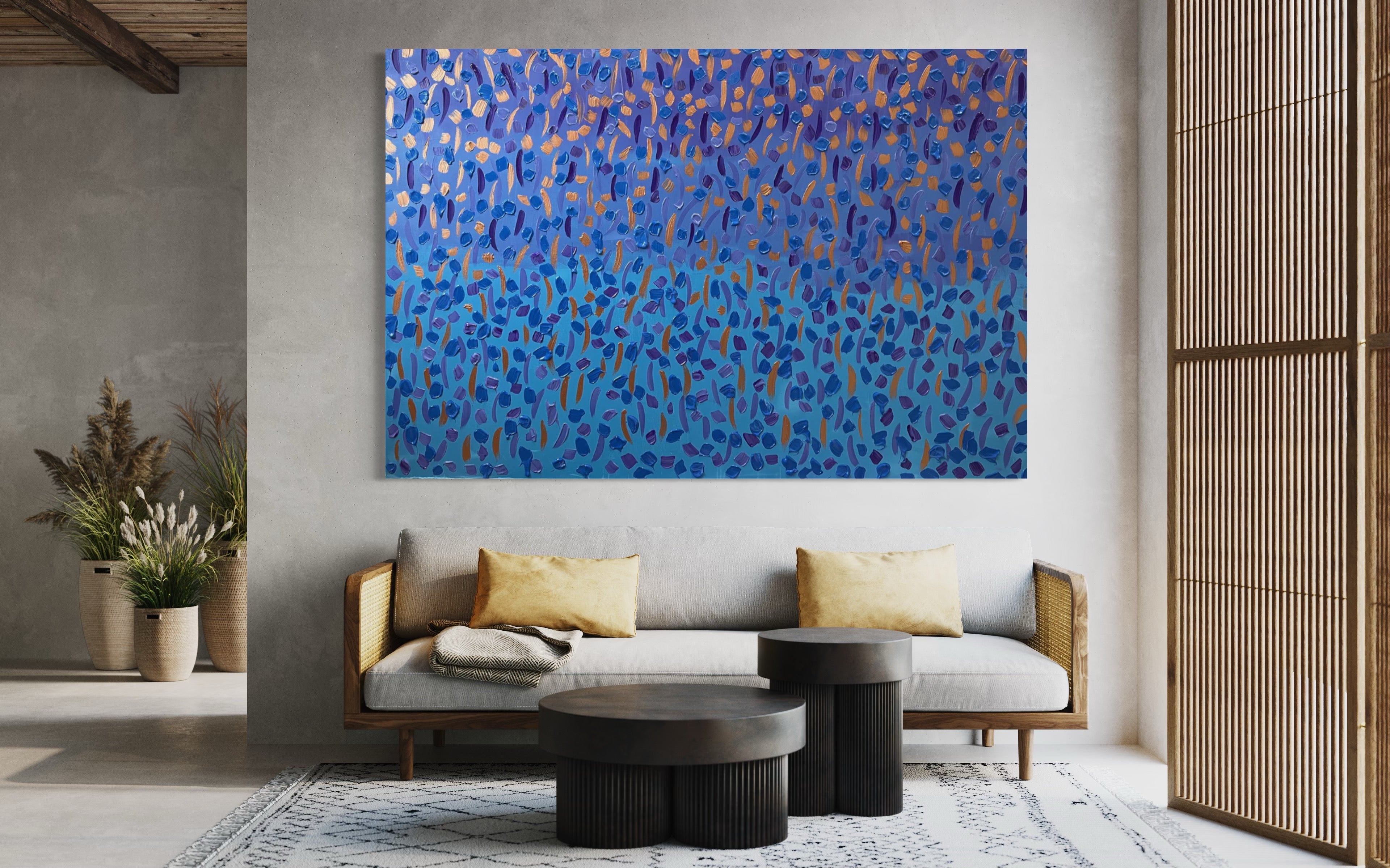 Fall 121.8 cm x 182.8 cm Baby Blue Textured Abstract Painting by Joanne Daniel