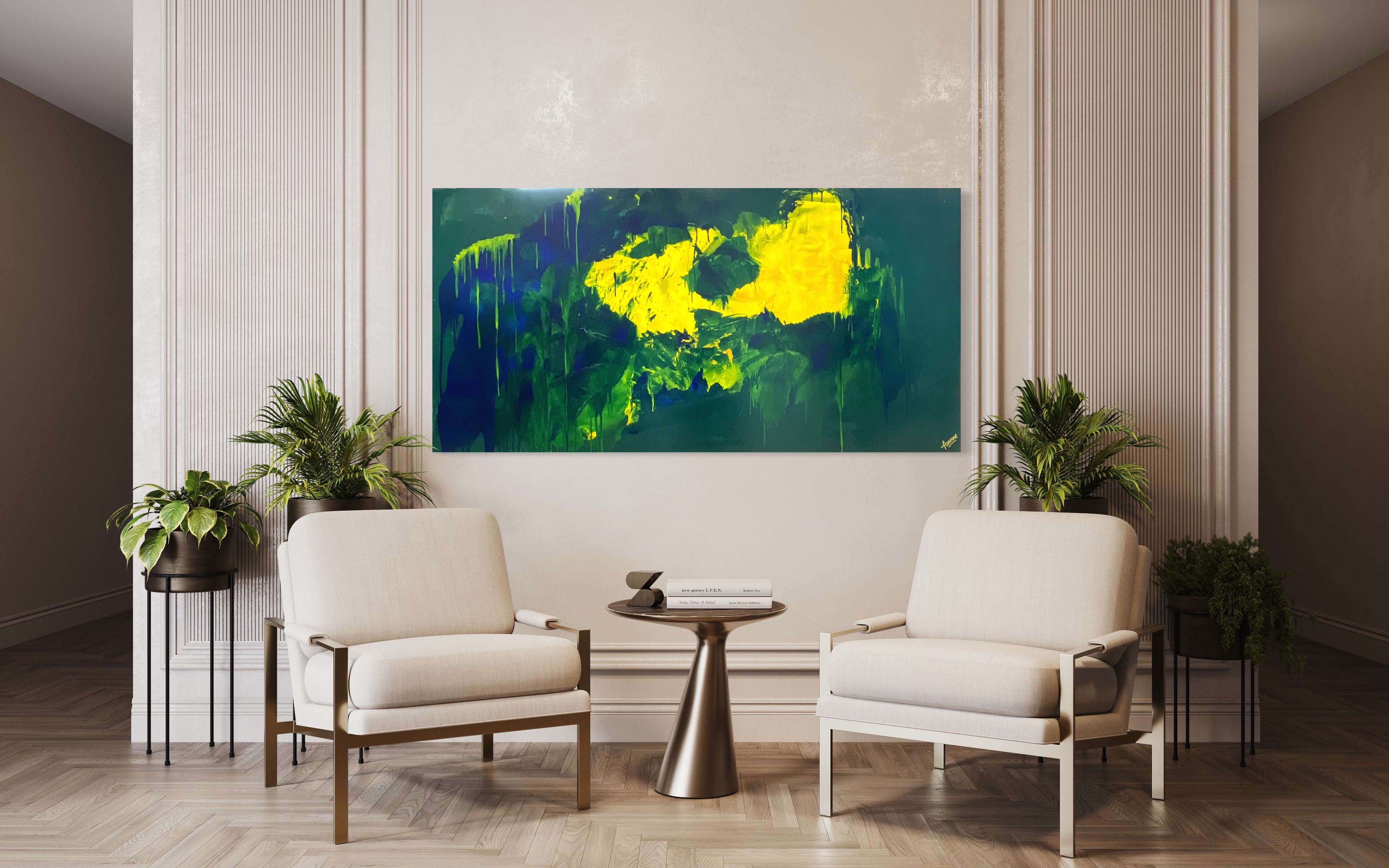 Lemon splash (91 cm x 182 cm)Textured Abstract Painting by Joanne Daniel