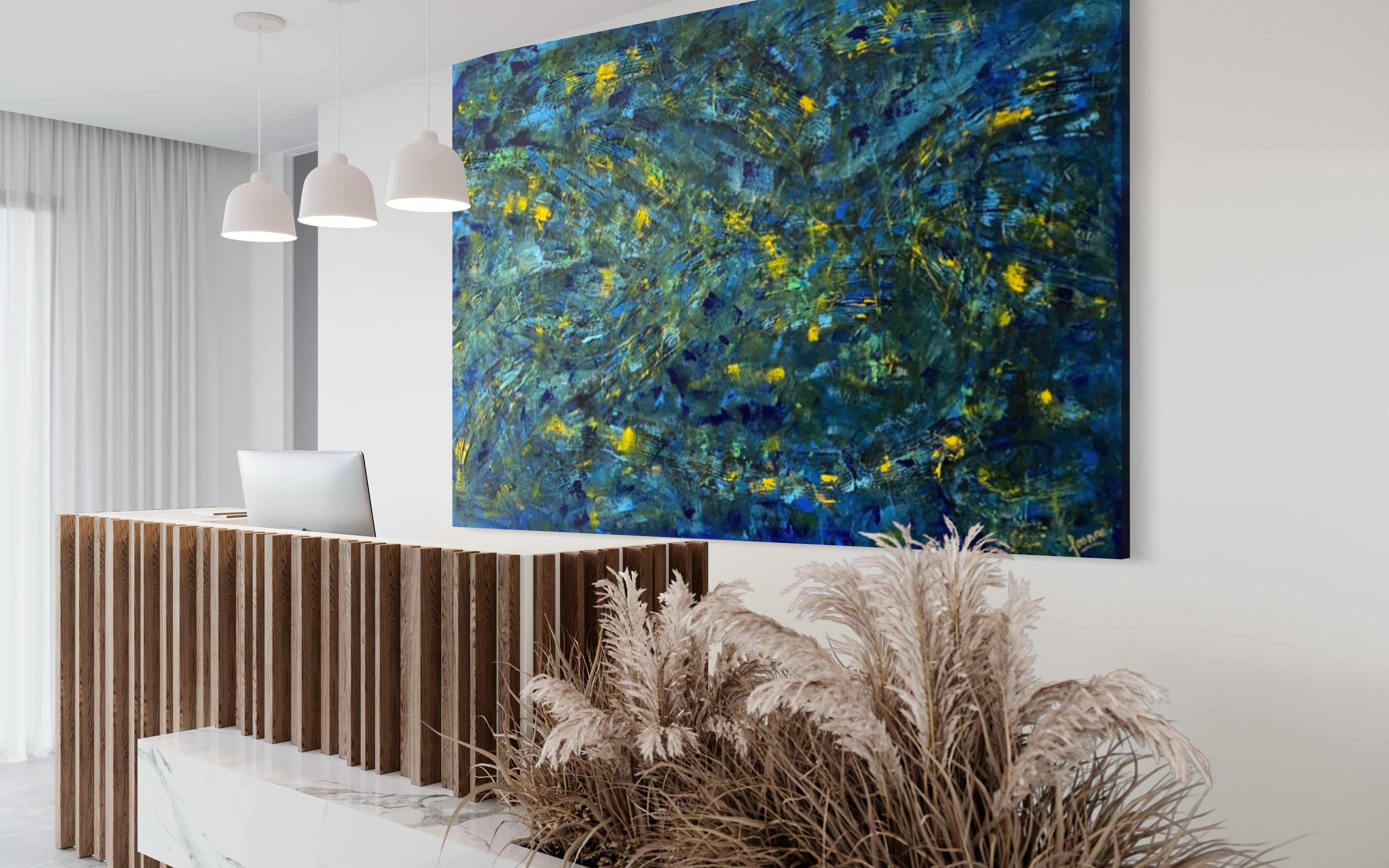 Prussian Blue Splash 121.8cm x 182.8cm Blue Textured Abstract Painting