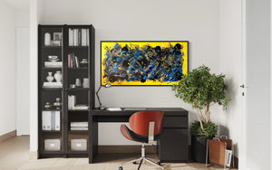 Universe 61cm x 122cm Yellow Blue Textured Abstract Painting