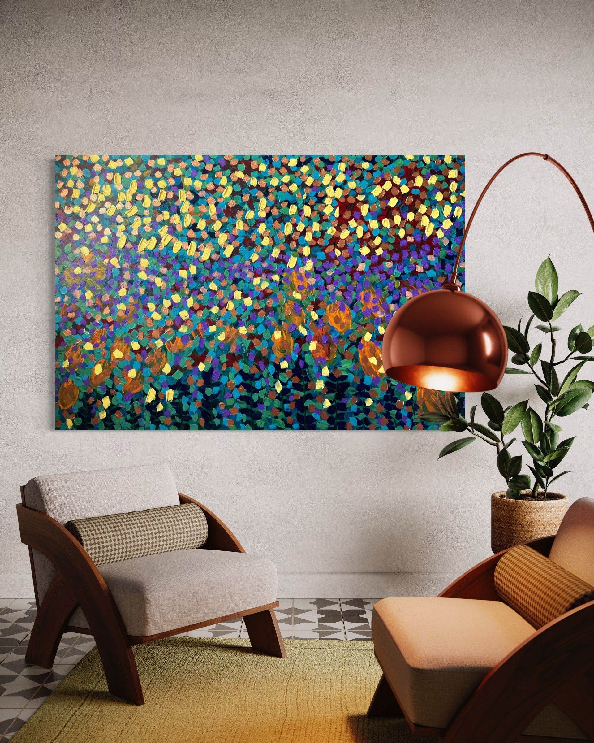 Spring Garden 121.8 cm x 182.8 cm Blue Textured Abstract Painting by Joanne Daniel