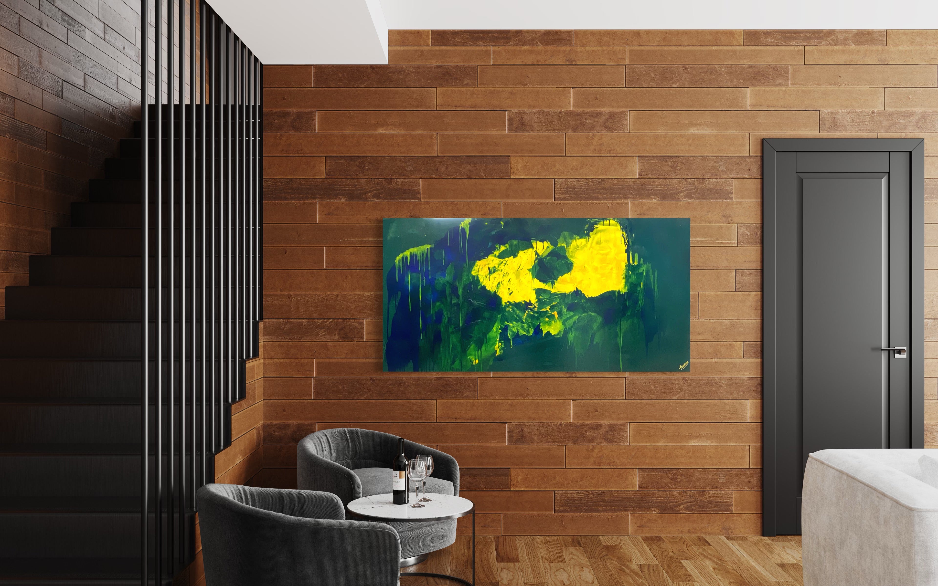 Lemon splash (91 cm x 182 cm)Textured Abstract Painting by Joanne Daniel