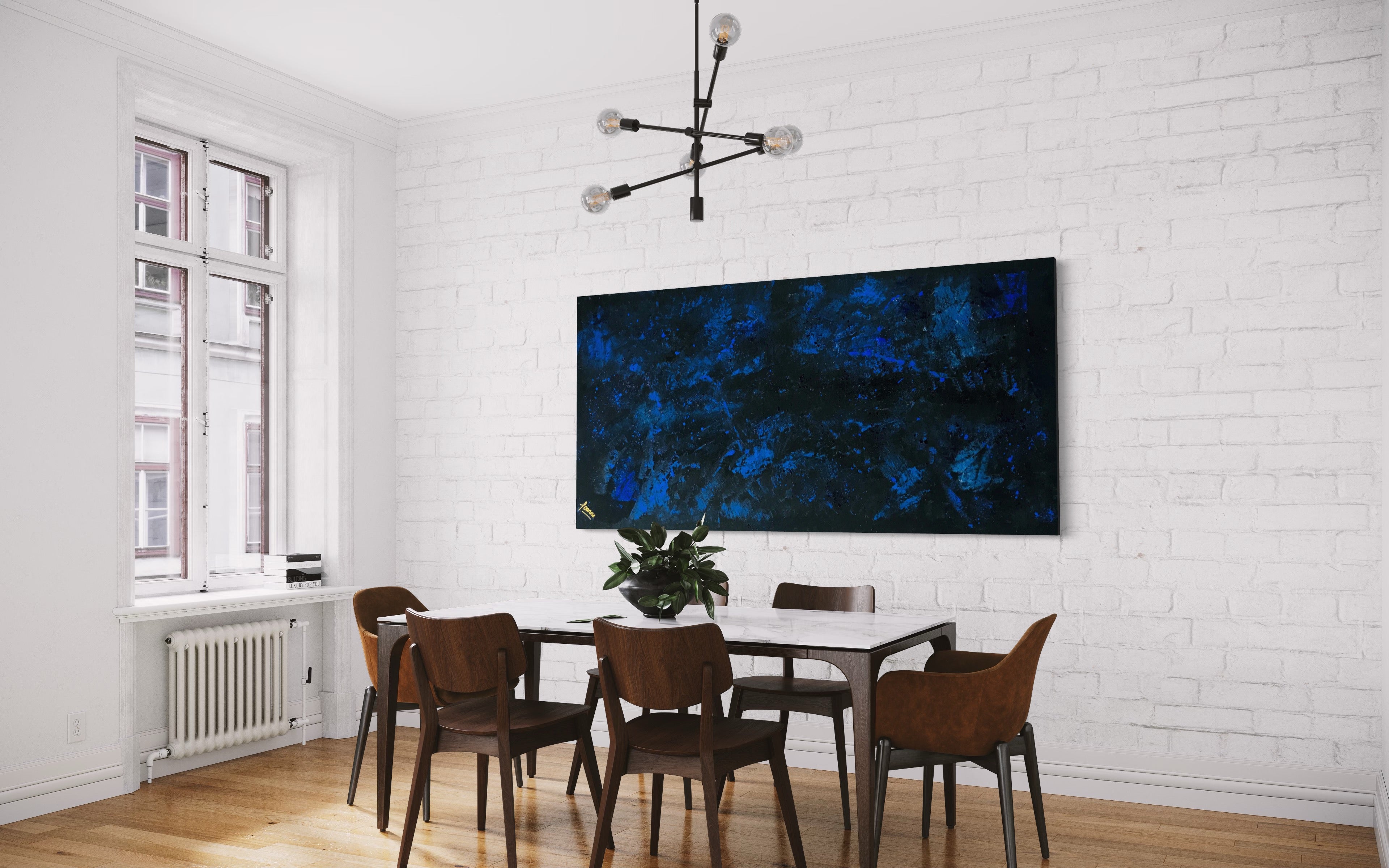 Midnight Sky 91 cm x 183 cm Blue Black Textured Abstract Painting by Joanne Daniel