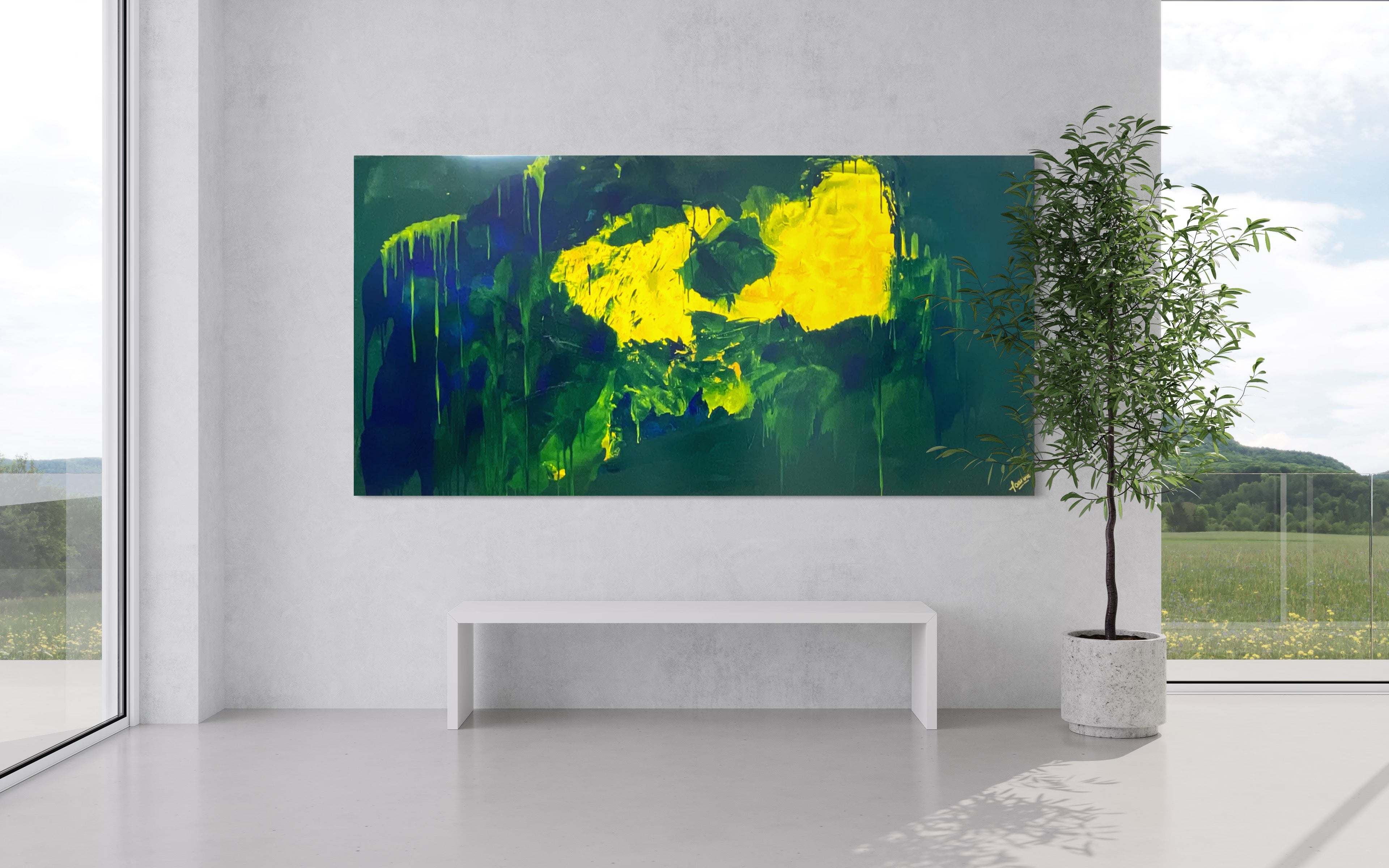 Lemon splash (91 cm x 182 cm)Textured Abstract Painting by Joanne Daniel