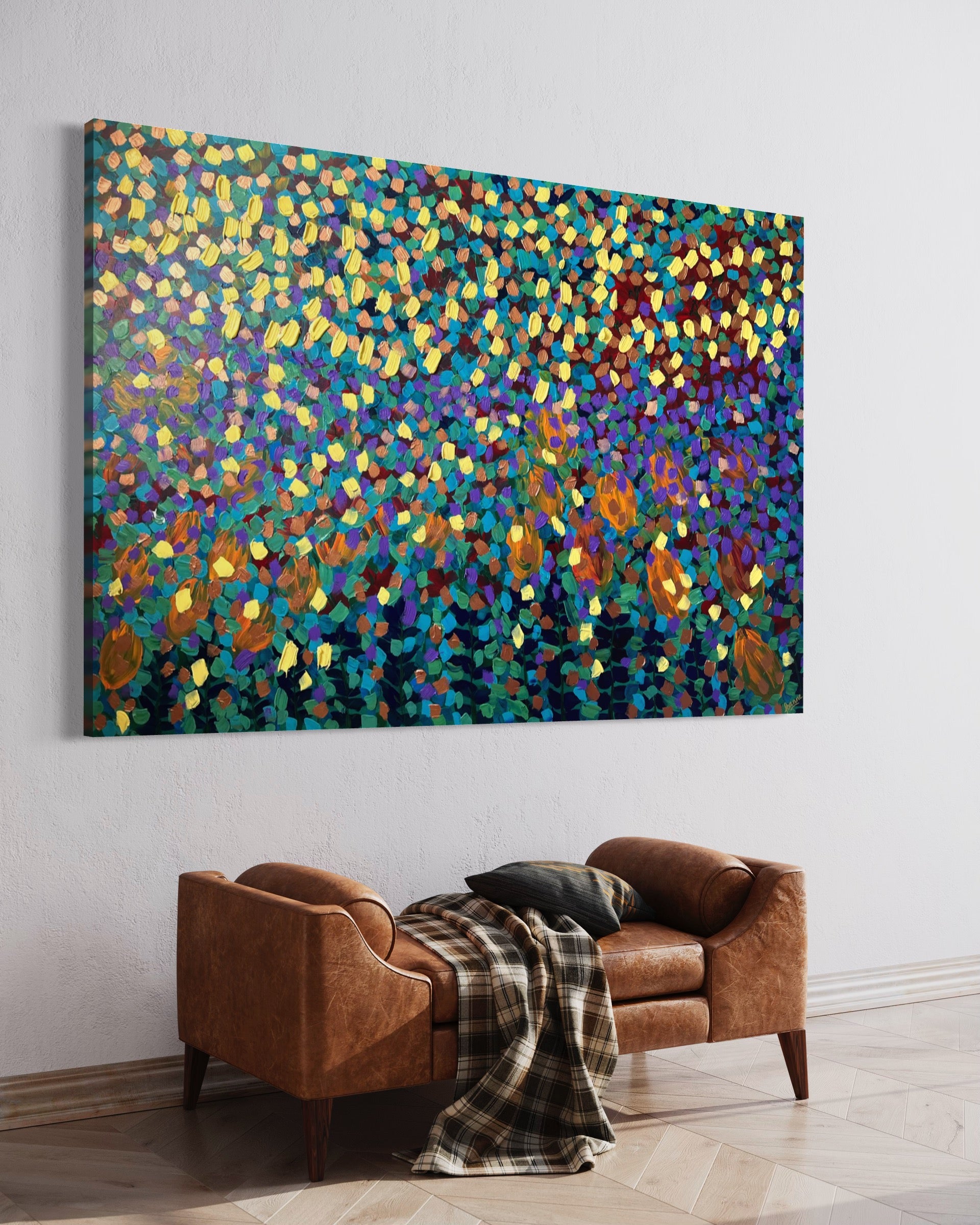 Spring Garden 121.8 cm x 182.8 cm Blue Textured Abstract Painting by Joanne Daniel