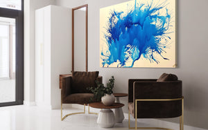 Dripping Cobalt Blue 121.8 cm x 182.8 cm Blue Ink Textured Abstract Painting