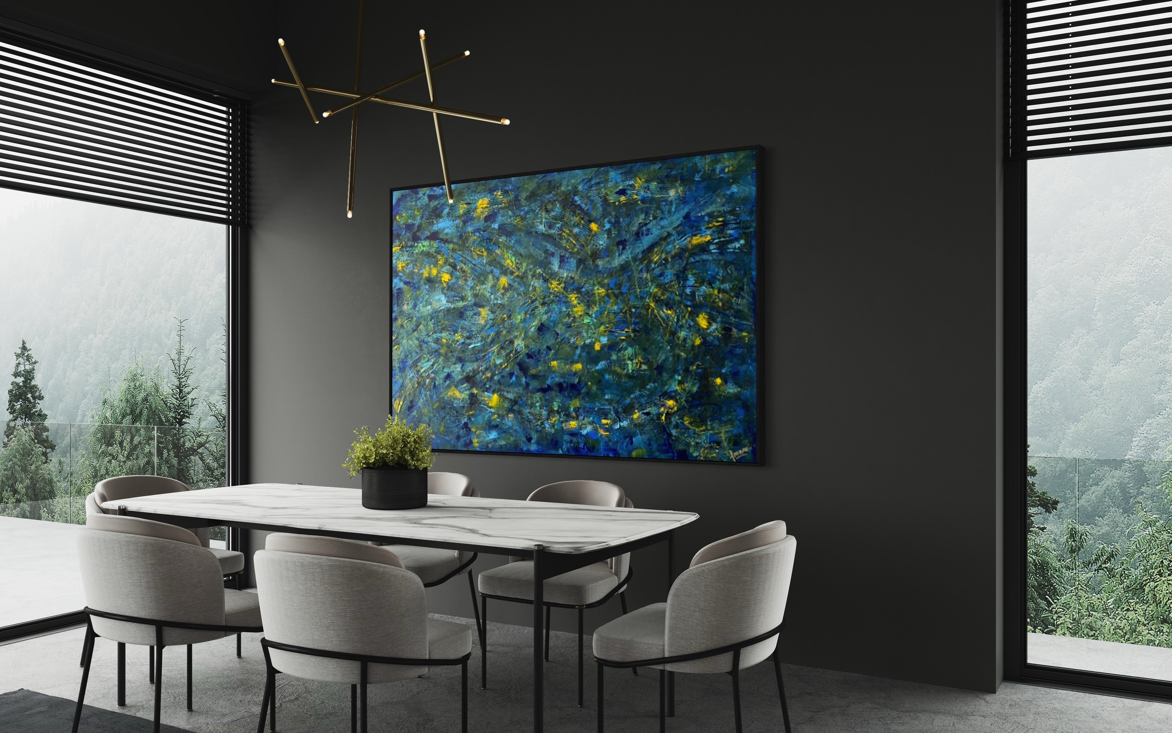 Prussian Blue Splash 121.8cm x 182.8cm Blue Textured Abstract Painting