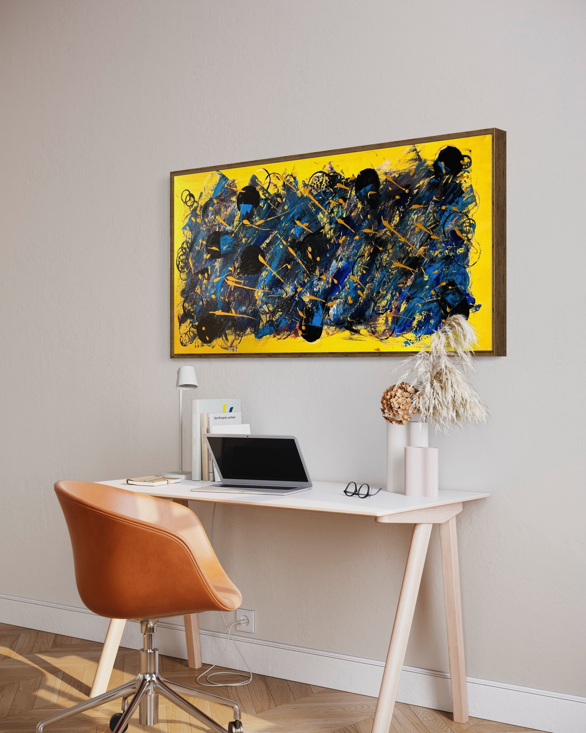 Universe 61cm x 122cm Yellow Blue Textured Abstract Painting