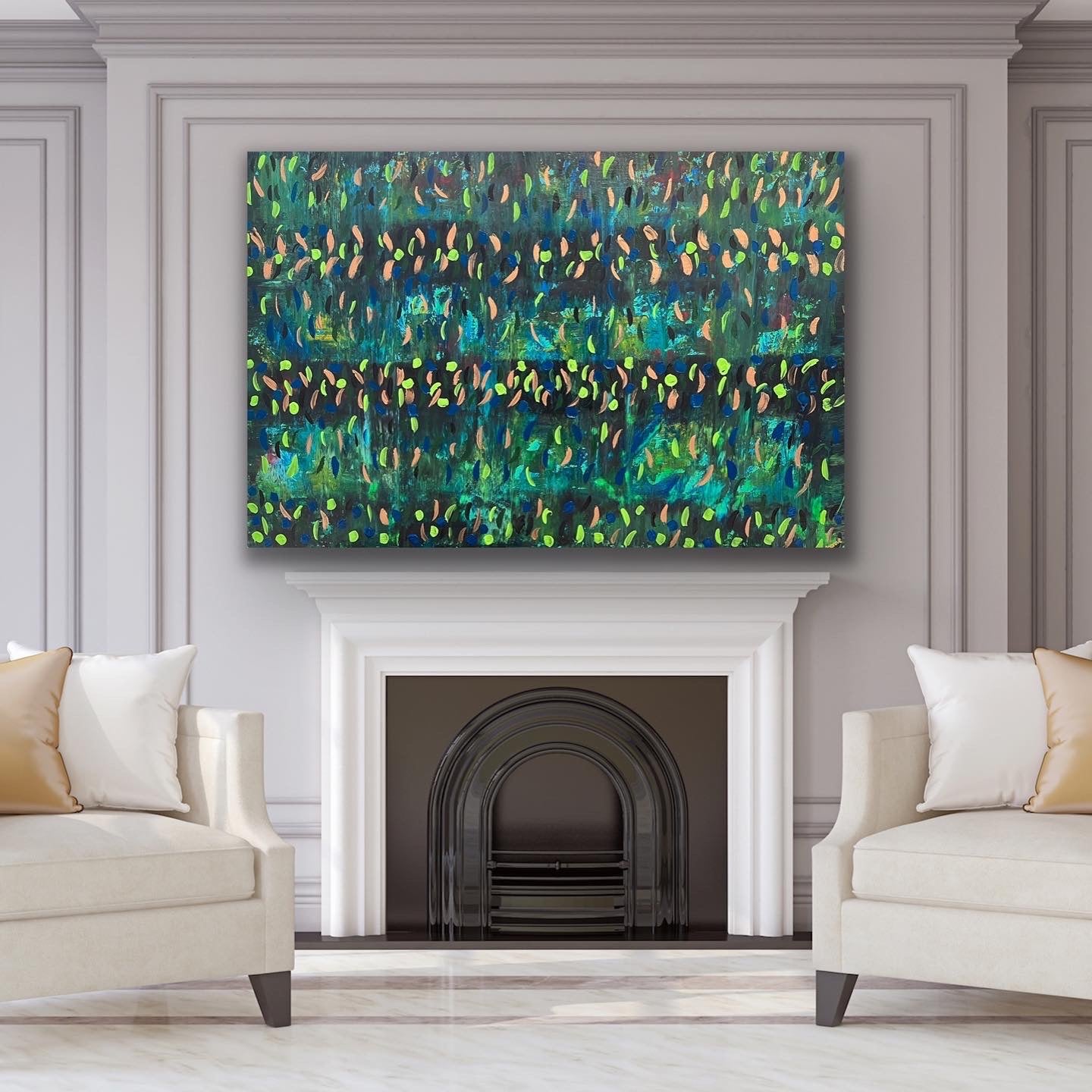 Blooming Green 121.8 cm x 182.8 cm Green Textured Abstract Painting by Joanne Daniel